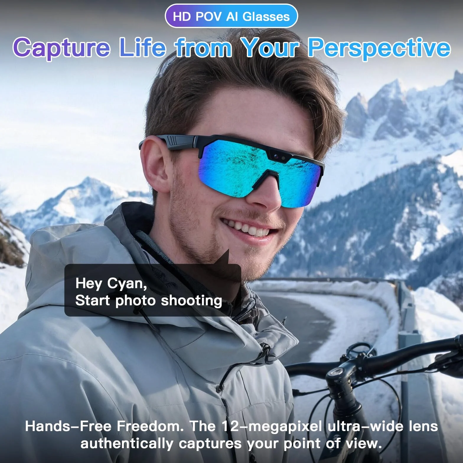 GenXenon Gafas Inteligentes IA con Cámara, Gafas Cámara 8 MP con Foto y Grabación Video, Gafas Ciclismo con Altavoces Abiertos, Gafas Sol Cámara para Ciclismo, MTB y Esquí