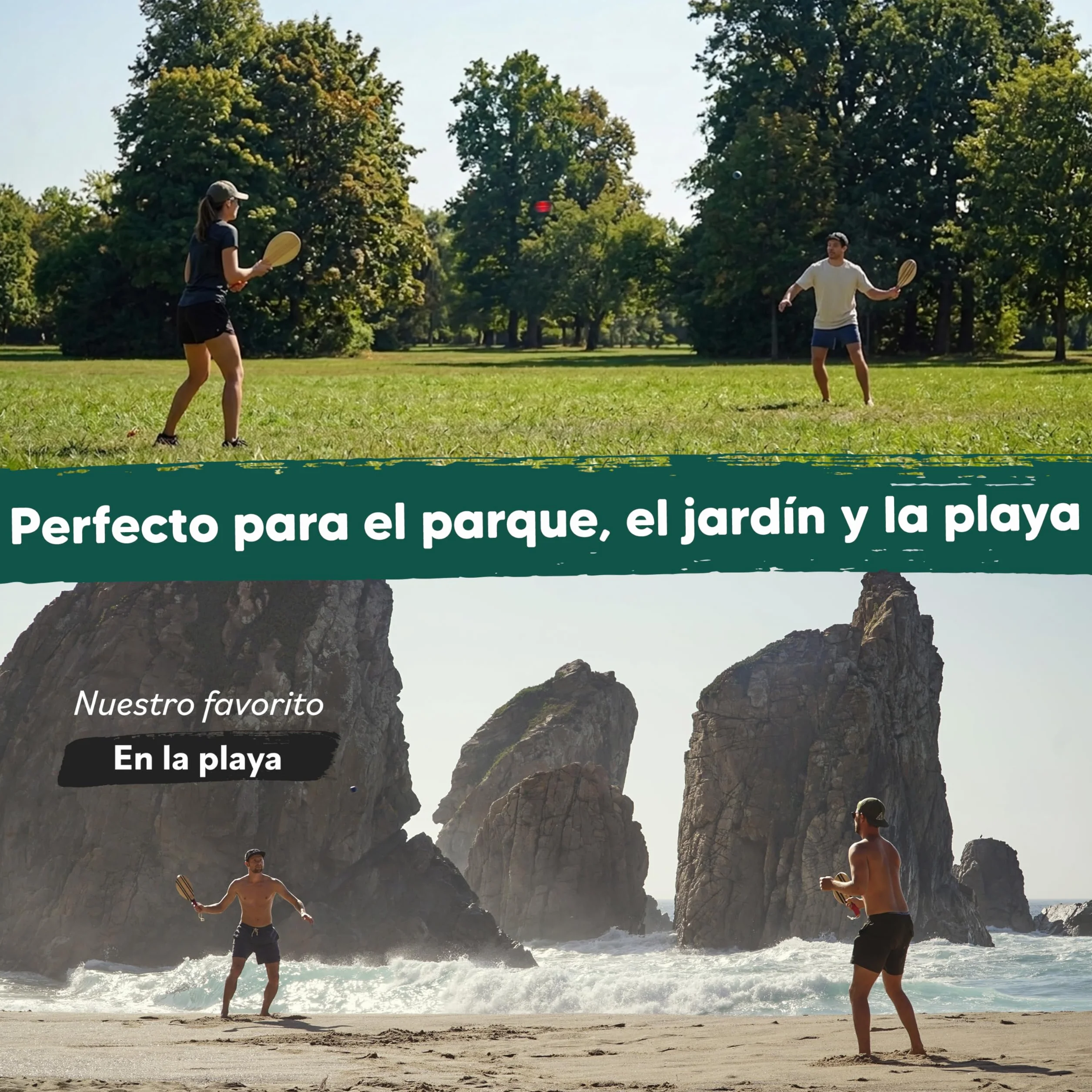 Set de Palas de Playa Premium Frescobol Palas de Madera Hechas a Mano con Bola y Funda