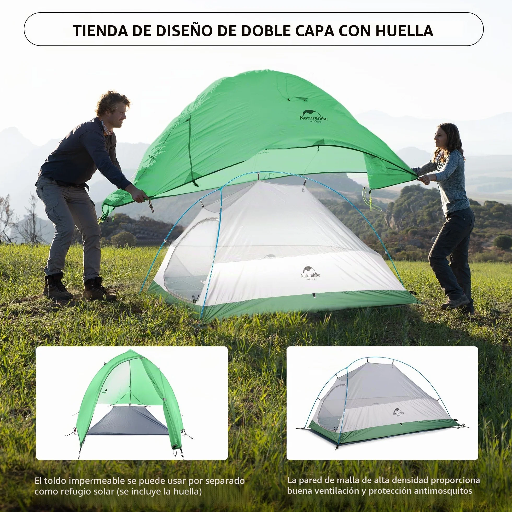 Naturehike Cloud-up Ultraligero 1 Persona Tienda de campaña Impermeable Doble Capa