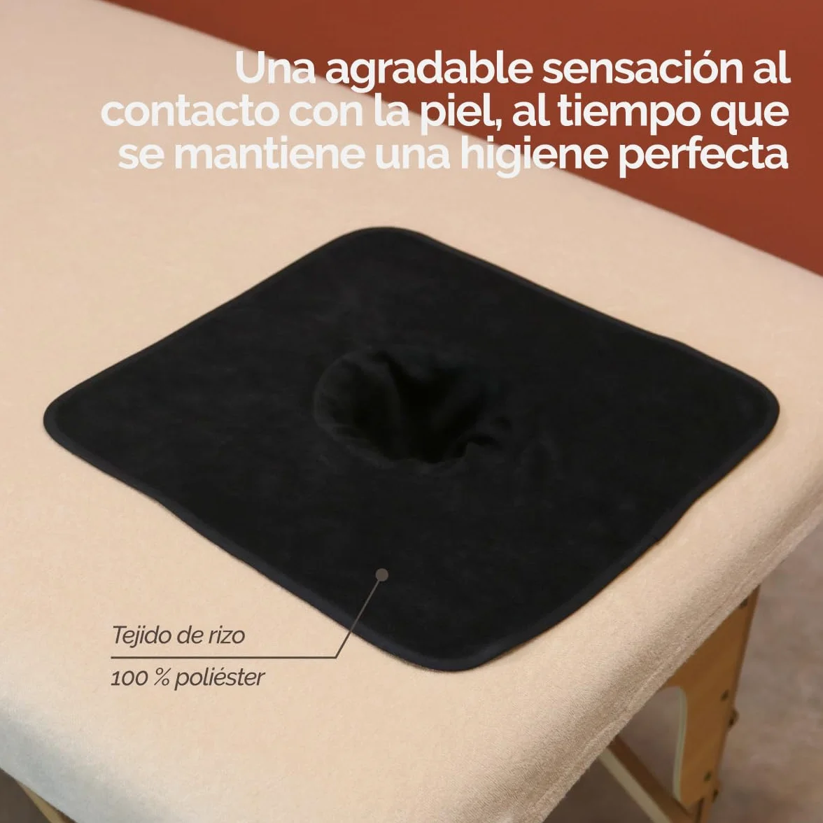 Vivezen Lote 2 toallas cabeza mesa masaje funda protectora orificio facial 35x35 cm 100% poliéster