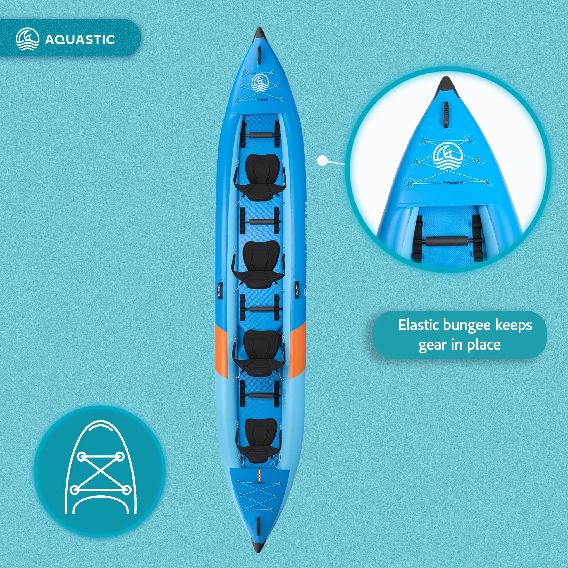 AQUASTIC Cortez 16'9 - Kayak hinchable híbrido para 4 personas de hasta 340 kg