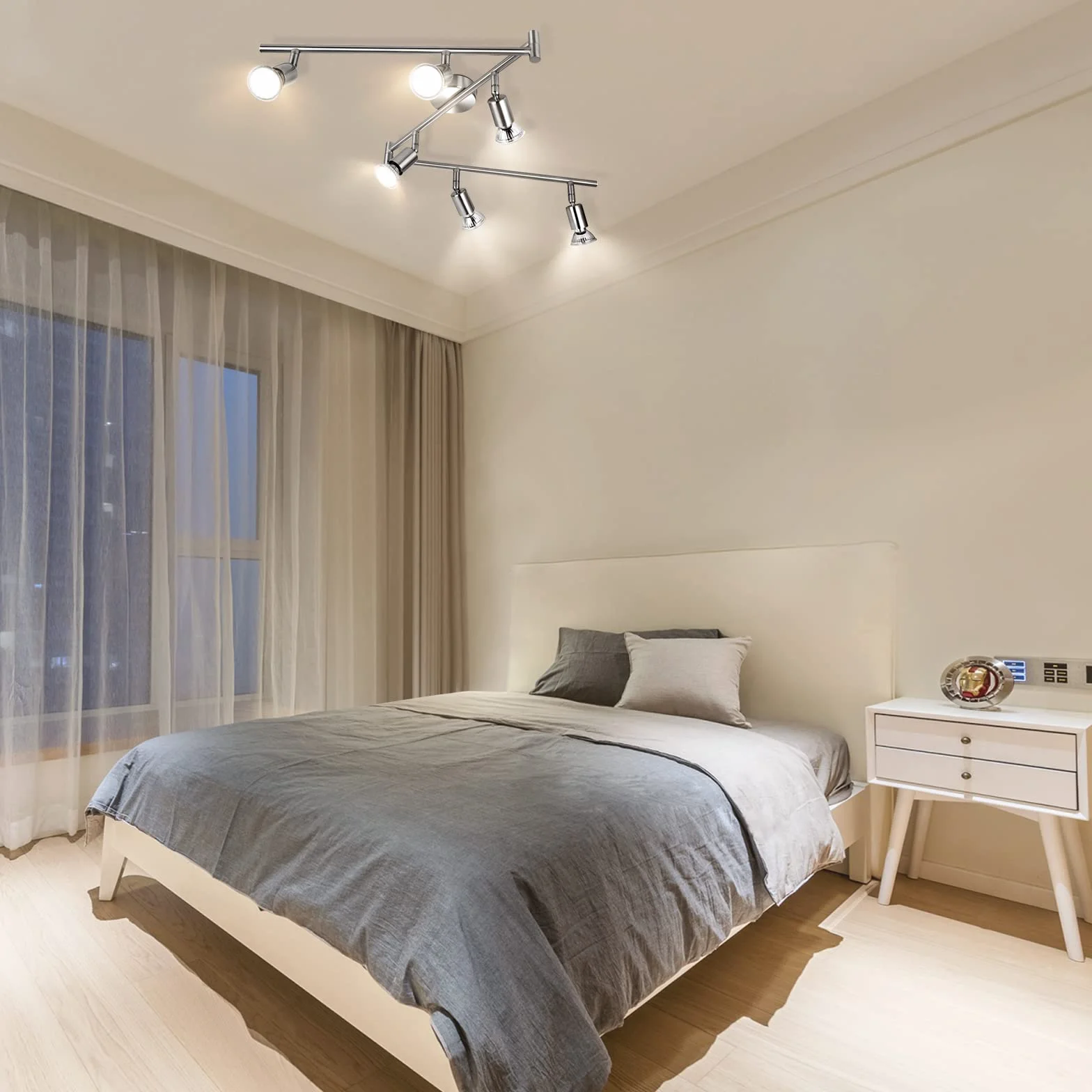 wowatt Lámpara de techo LED Plafón con Focos Giratorios 6x Spot GU10 5W 230V 2800K Blanco cálido 420lm IP20 Níquel Mate
