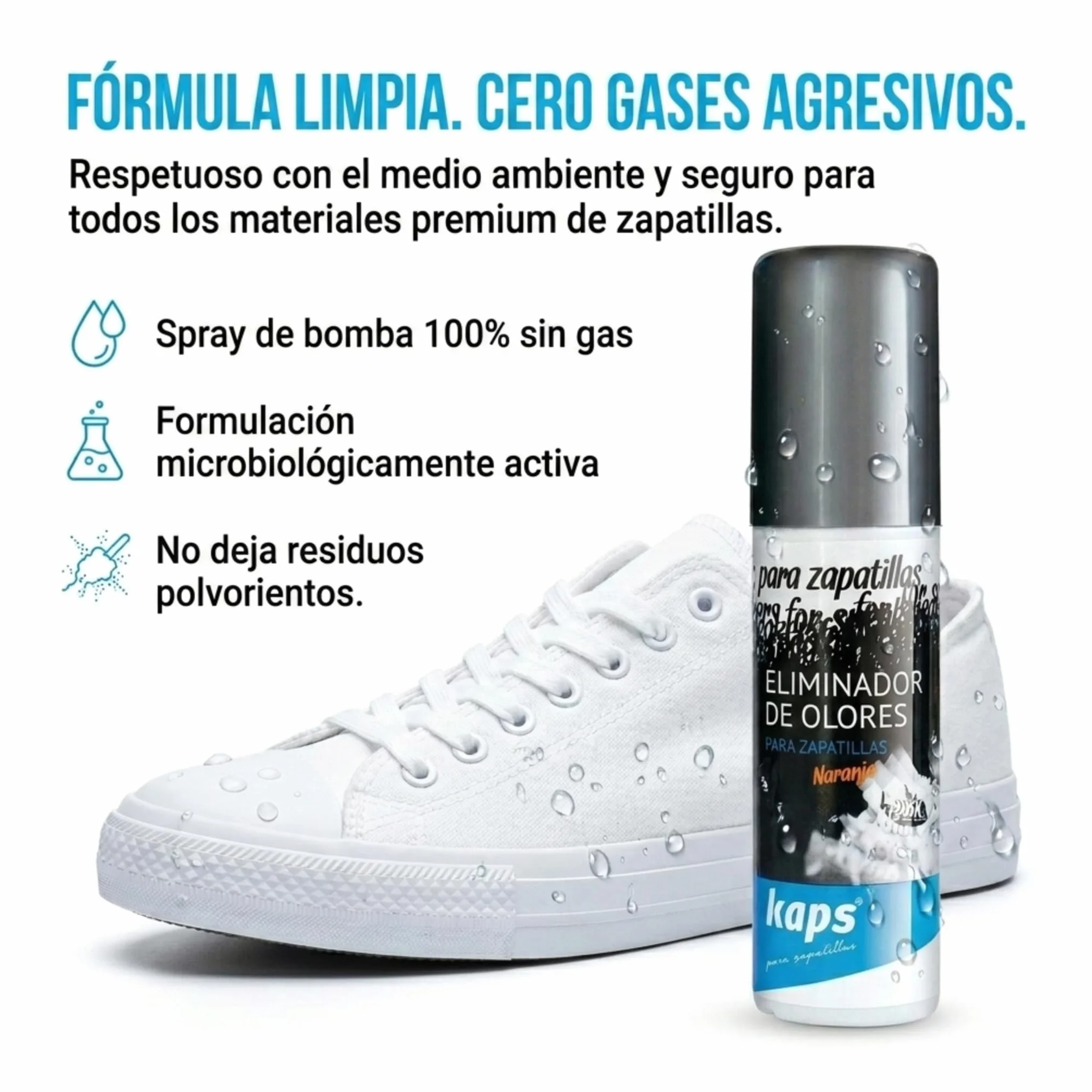 Kaps Desodorante Zapatos para Zapatillas y Calzado Informal, Aroma de Naranja, Nanopartículas de Plata, Eliminador de Olores