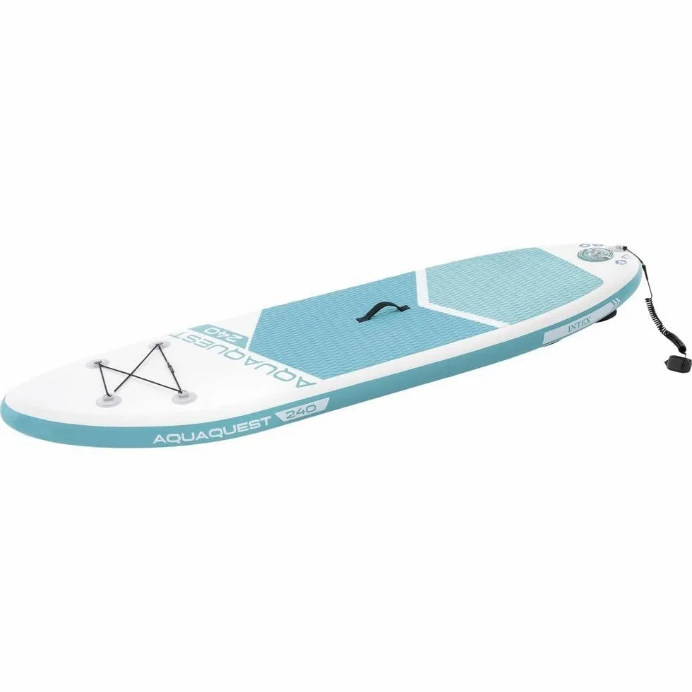 INTEX 68241 - Tabla Paddle Surf Hinchable para niños, Almohadilla Antideslizante, Medidas 244x76x13cm, Incluye Bomba de hinchado c/manómetro, 3 quillas extraíbles, 1 Remo con Mango de Aluminio