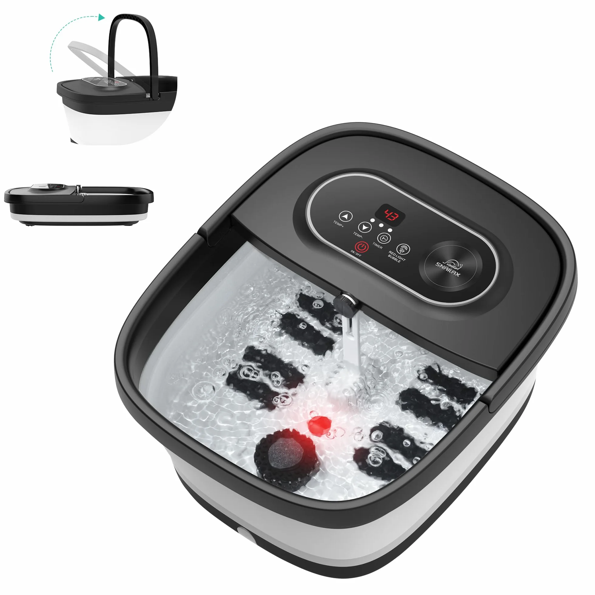 Snailax Baño de pies plegable con masaje y calefacción, baño de burbujas Shiatsu, 14 niveles de calor, 35-48°C