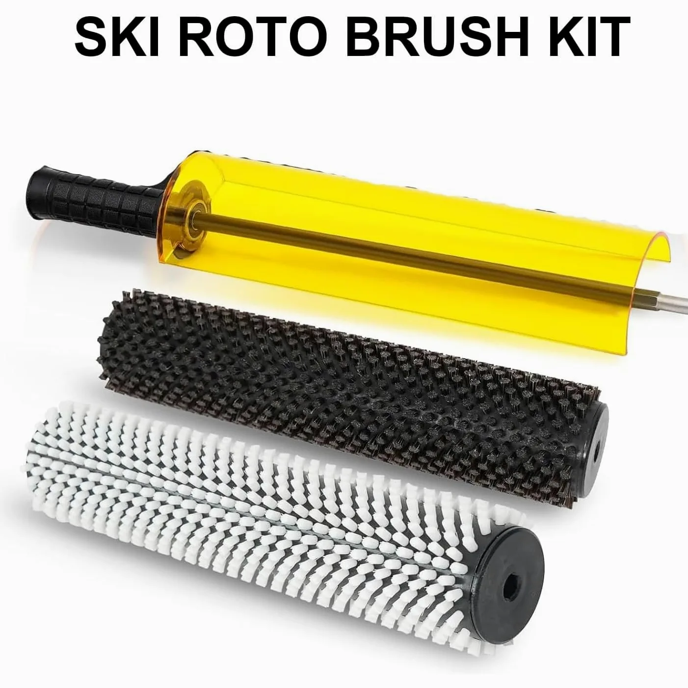 Kit de cepillo de esquí Roto de 300 mm, eje de cepillo giratorio, cepillos de crin de caballo de latón de nailon, cubierta desmontable, para encerar, mango de cepillo de esquí para taladro eléctrico