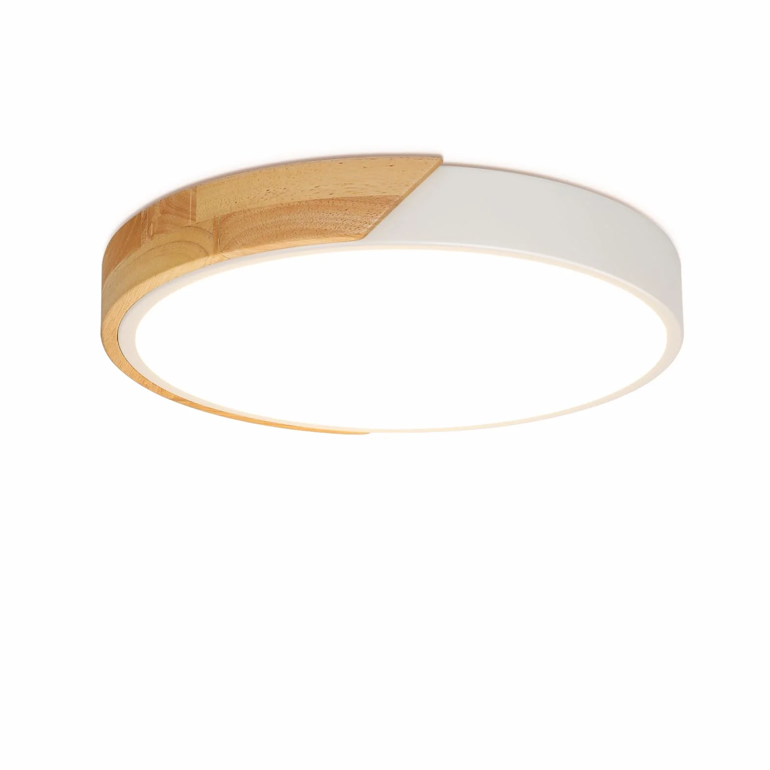 Kimjo Lámpara LED Techo Redonda 24W φ30cm 3000K 2400LM Plafón Madera Blanco