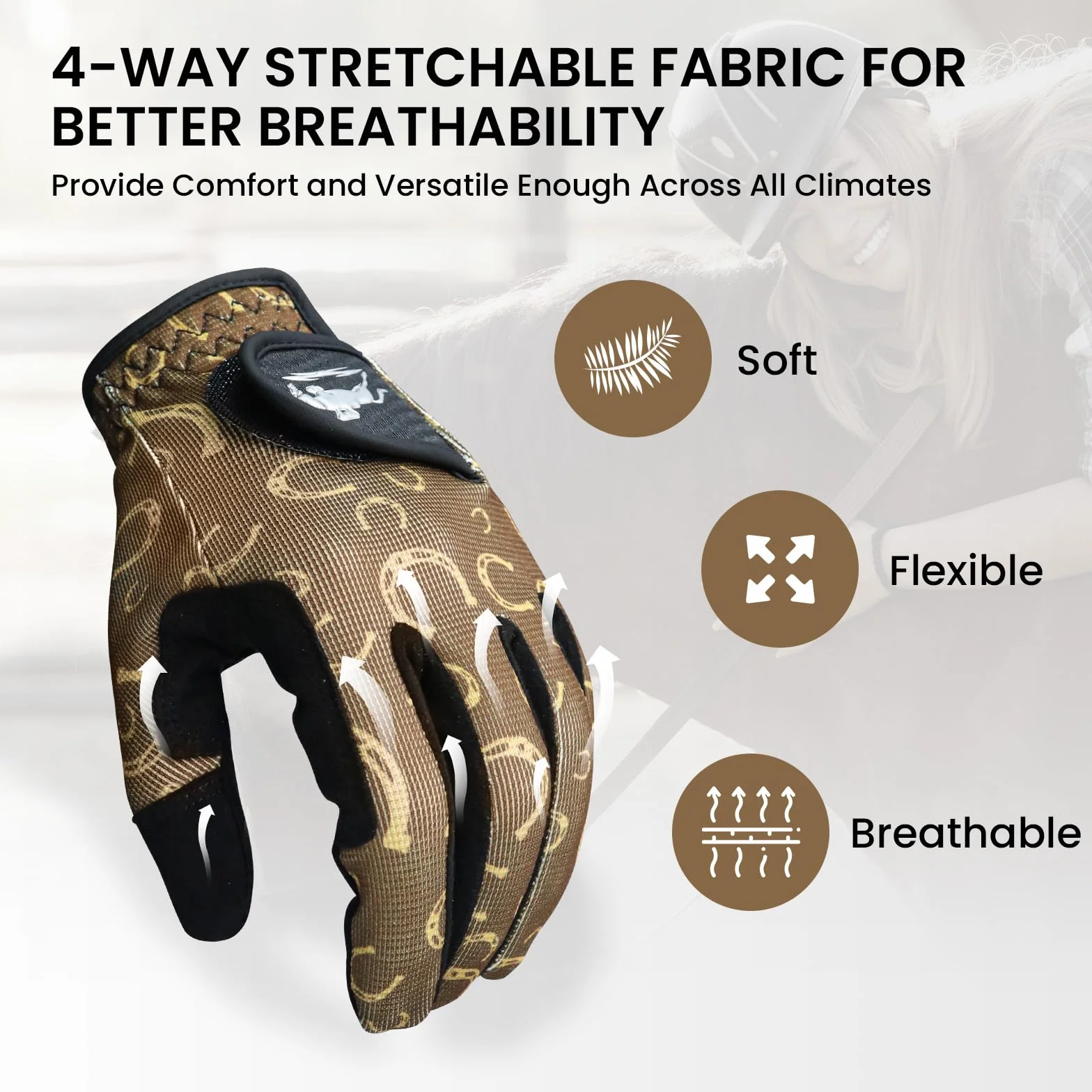 FINGER TEN Guantes de equitación antideslizantes para hombre, 1 par, transpirables y ligeros, guantes ecuestres para equitación, ciclismo, jardinería, conducción, se adaptan a todas las estaciones al
