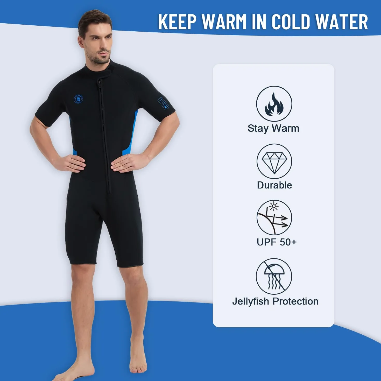 Lemorecn Traje de neopreno corto de 2 mm para hombre y mujer, traje de buceo de neopreno ultra elástico de manga corta traje de neopreno con cremallera frontal traje de baño térmico
