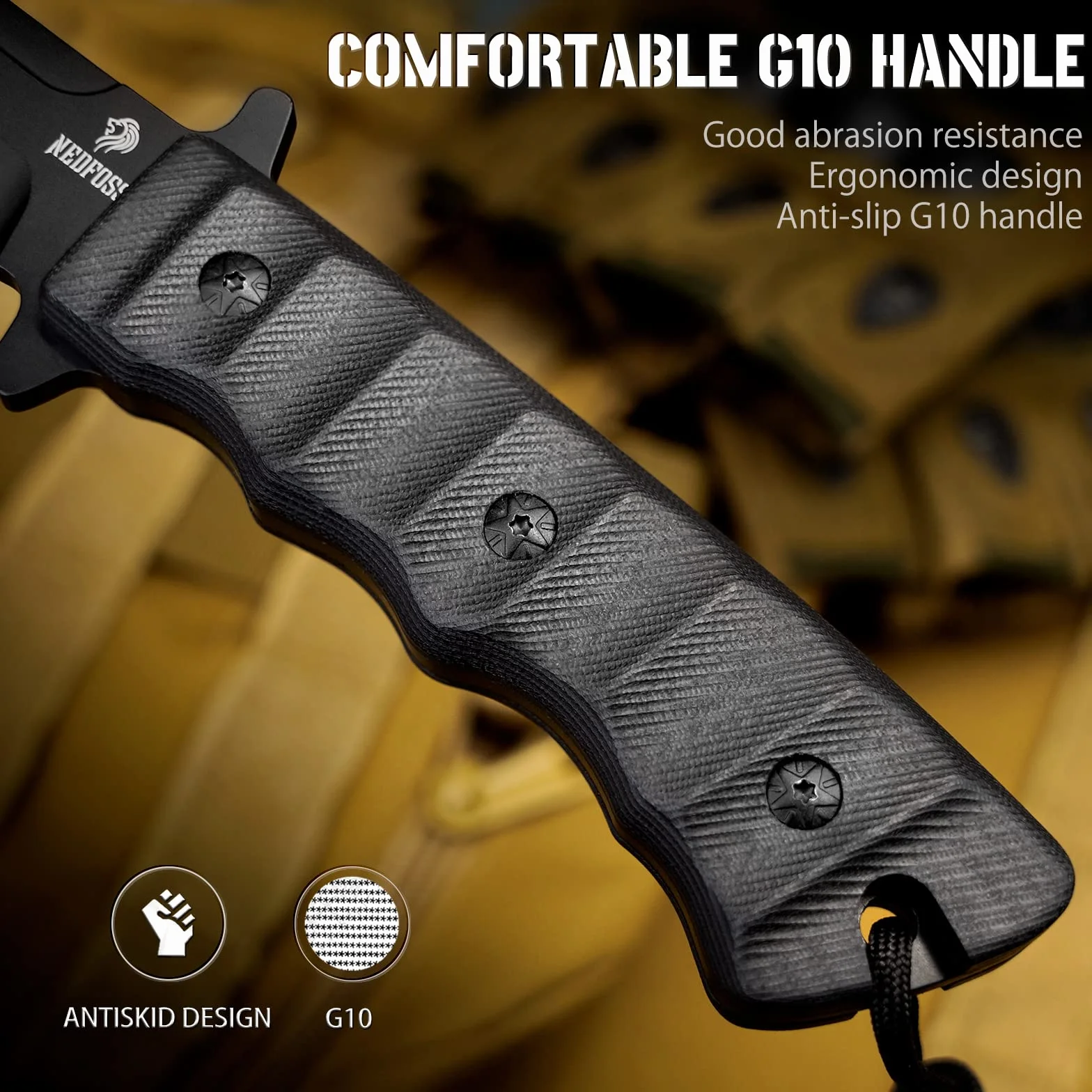 NedFoss BLACK PHOENIX cuchillo supervivencia, cuchillo bushcraft,cuchillo de caza,cuchillo camping,Hoja fija afilada para exteriores, full tang, acampada supervivencia