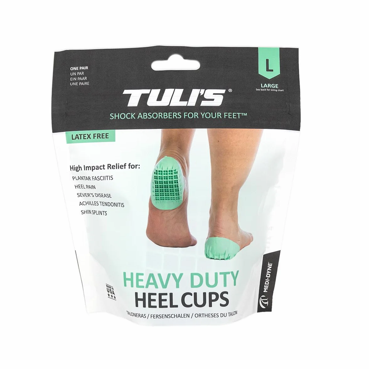 Tuli's Heavy Duty Heel Cups Taloneras Reforzadas Fascitis Plantar Absorción Impactos 1 par Mediano