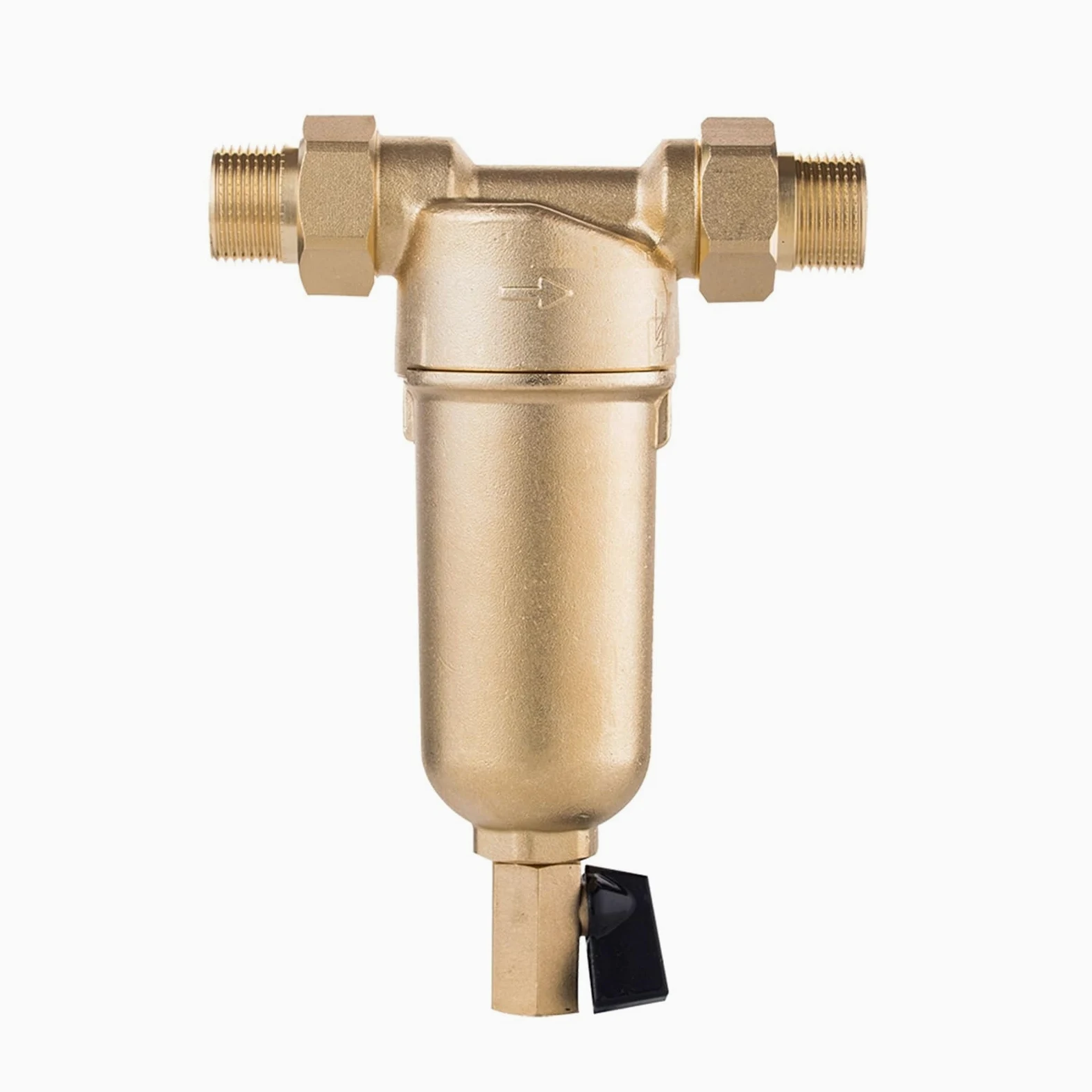 Sistema de filtro de agua, Sifón Backwas Pre-filtro de agua caliente, purificador latón entero Prefiltro malla acero inoxidable con manómetro(Whole brass,0.75 inch)