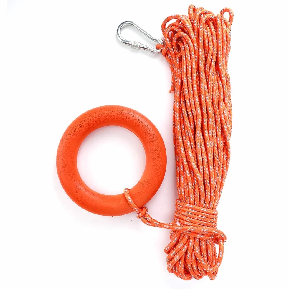 Cuerda Salvavidas Reflectante de PVC de 6MM de Diámetro y 30M con Anillos de Gancho, Equipo Salvavidas para Rescate en Piscinas