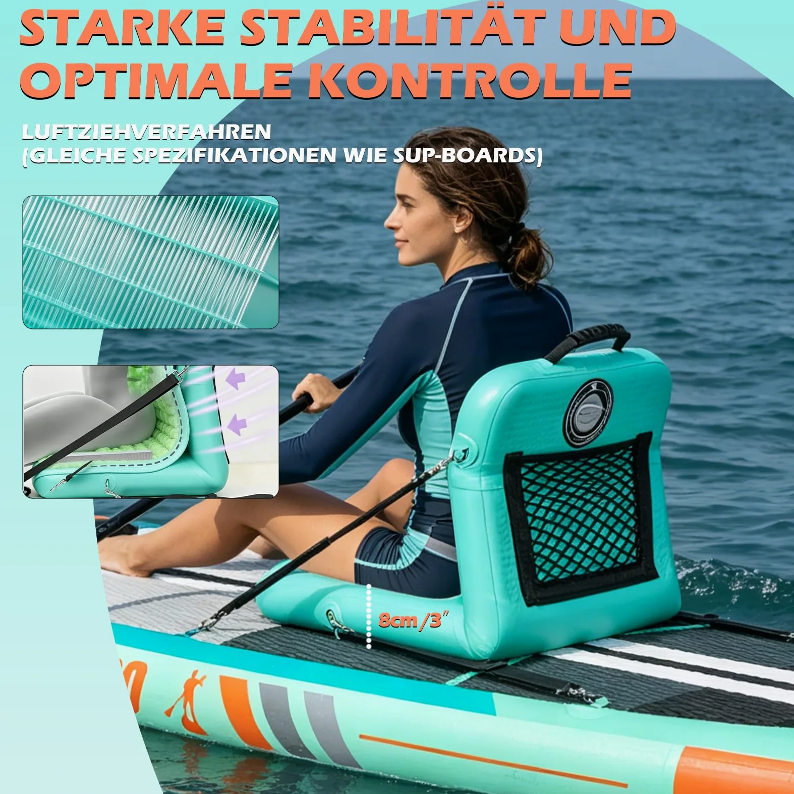 DURAERO Asiento inflable para kayak con respaldo, asiento de SUP y kayak con superficie antideslizante EVA, asiento cómodo para accesorios de tabla de paddle up