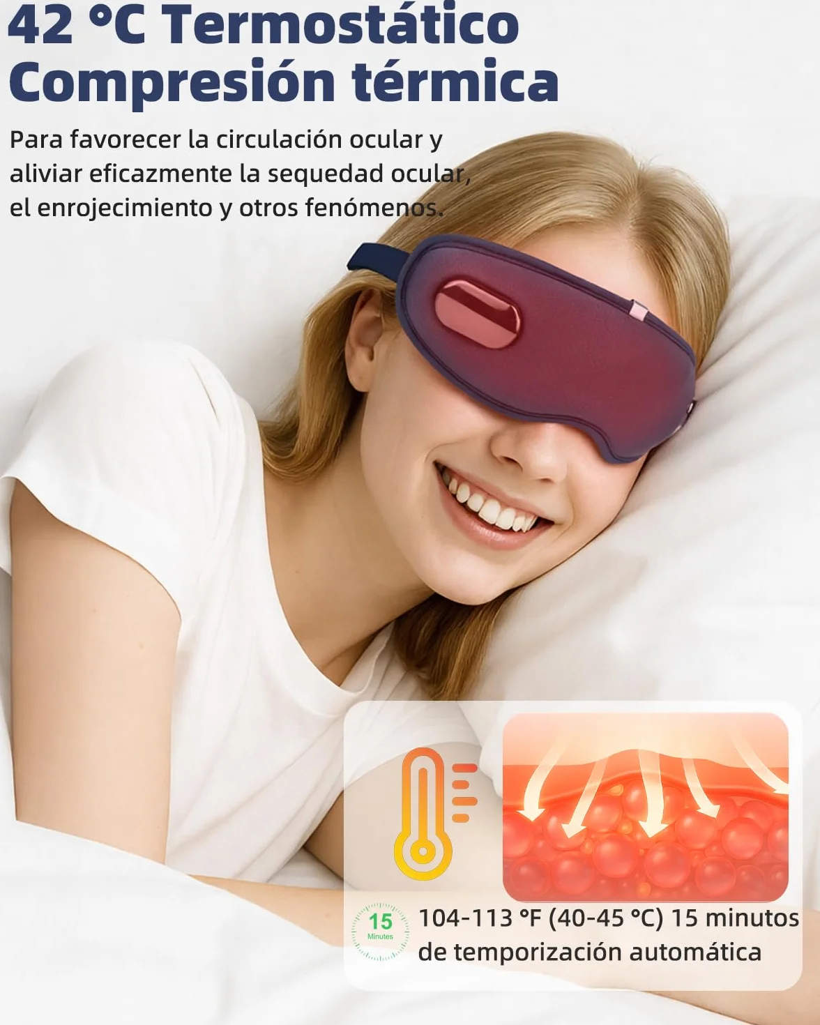 Masajeador Ocular Eléctrico con Calor y Vibración, Plegable 6 Modos