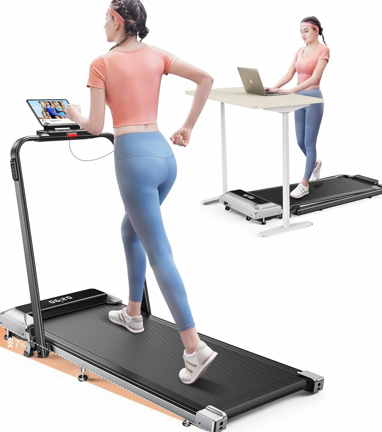 Cinta de Correr Plegable 3 en 1, Almohadilla para Caminar con 7% de inclinación, caminadora eléctrica de 2,5 HP para el hogar Debajo del Escritorio, Control Remoto magnético, 12 km/h, 40 x 100 cm, 12