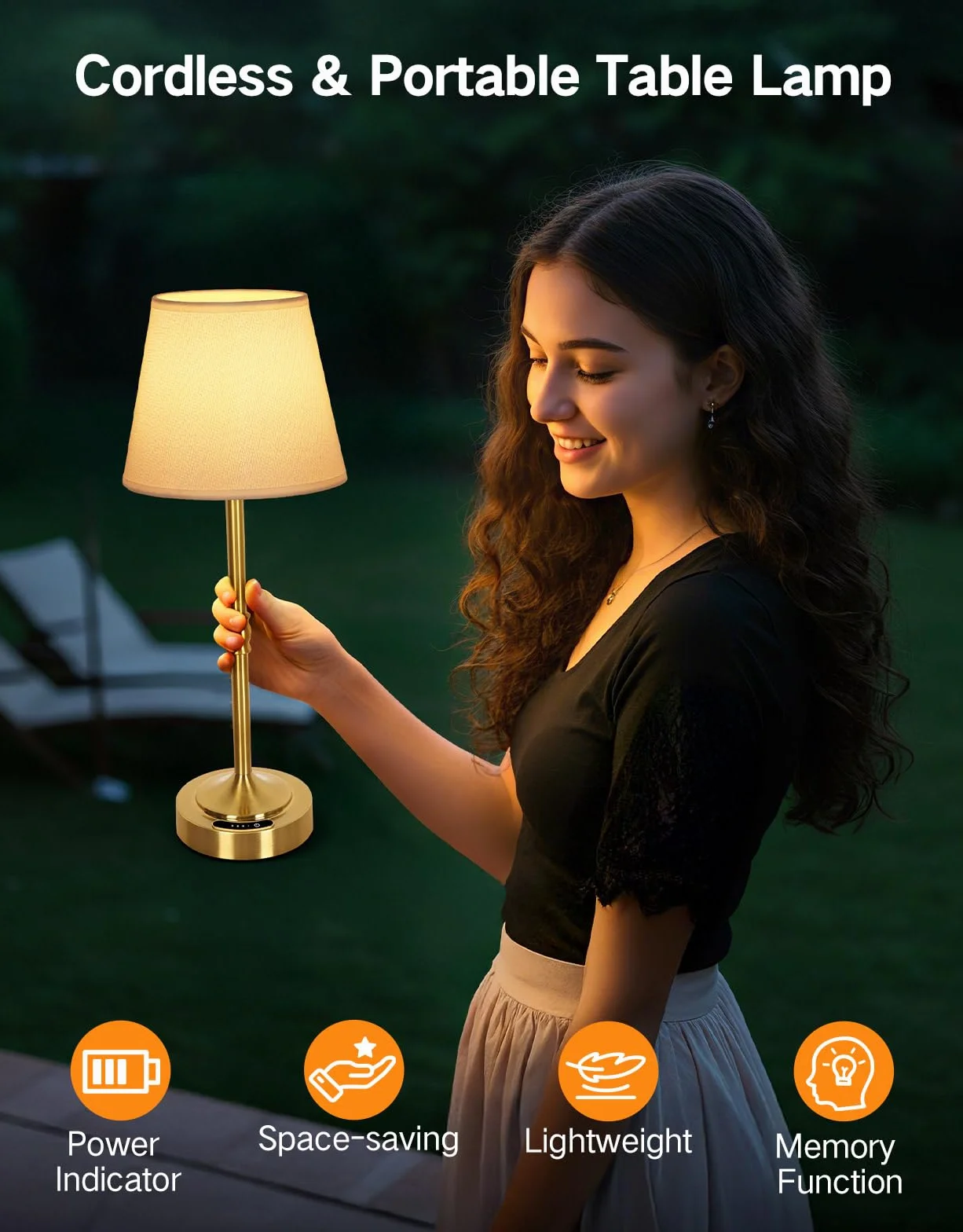 OUTON 2 Piezas Lámparas LED Recargables Inalámbricas Táctil Regulable 3 Temperaturas 5200mAh USB-C 60h Autonomía Oro