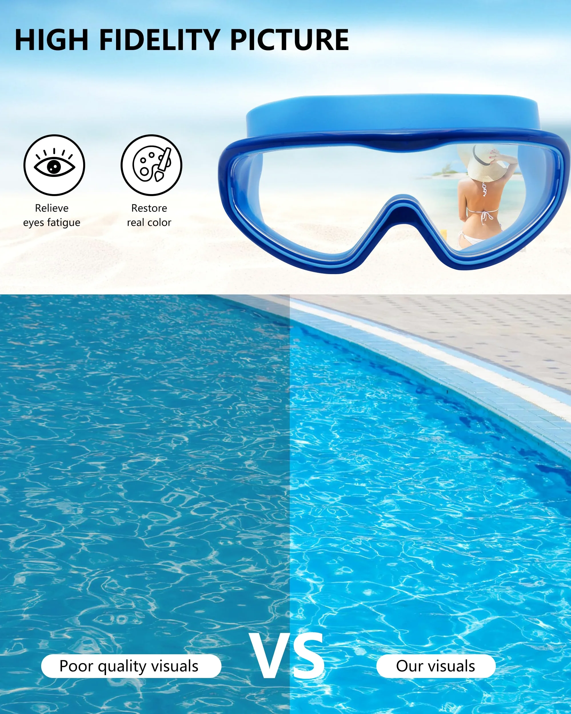Gafas de natación con revestimiento antivaho, protección UV, paquete de 2 con tapones para los oídos, negro y azul
