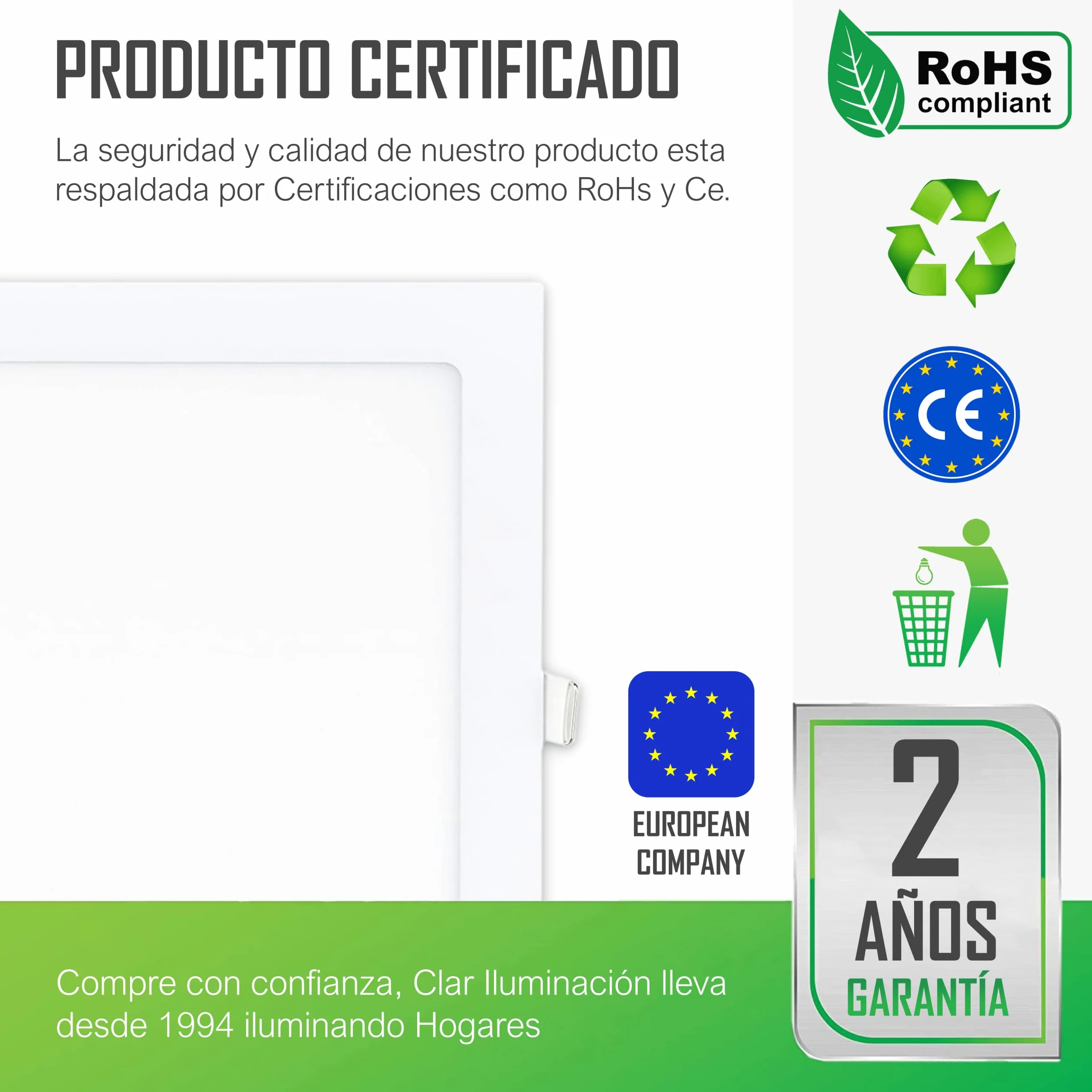 CLAR Downlight LED Techo Cuadrado 20W 4000K Luz Neutra Pack 10