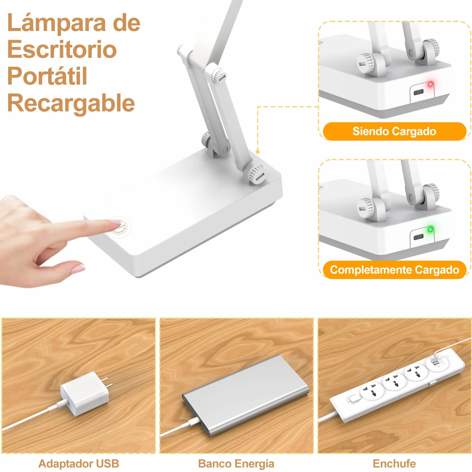 Lámpara Escritorio LED Recargable 2400 mAh Plegable Táctil 3 Modos