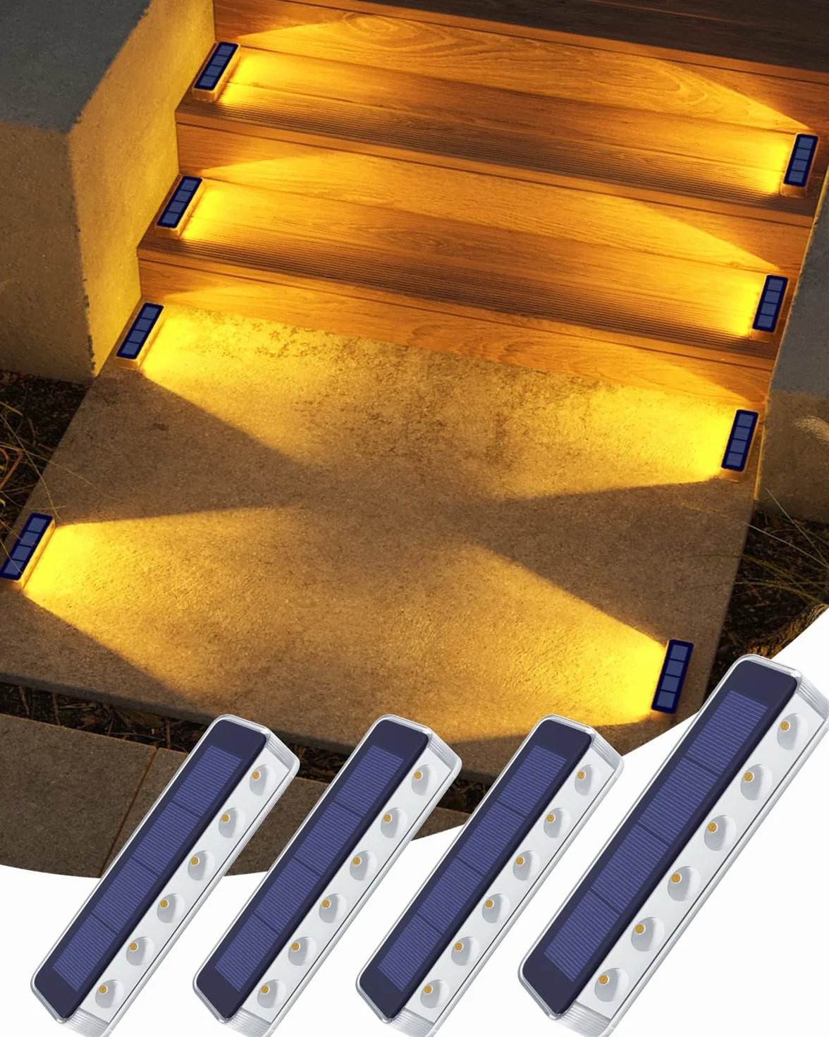 DetarZinLED Luces Solares LED Exterior Jardin 4 uds IP68 Blanco Cálido Impermeable