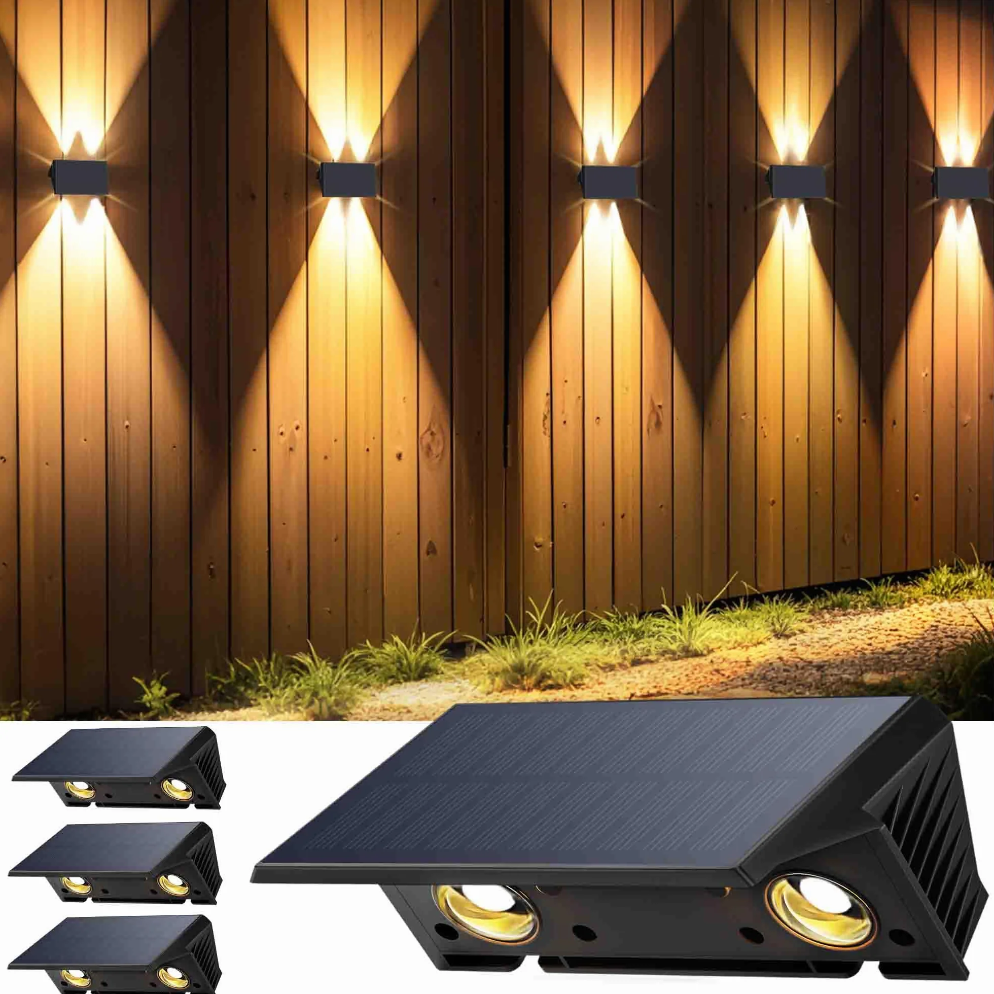 Aplique Solar Exterior IP67 Impermeable 4 LED Blanco Cálido para Jardín Patio Balcón