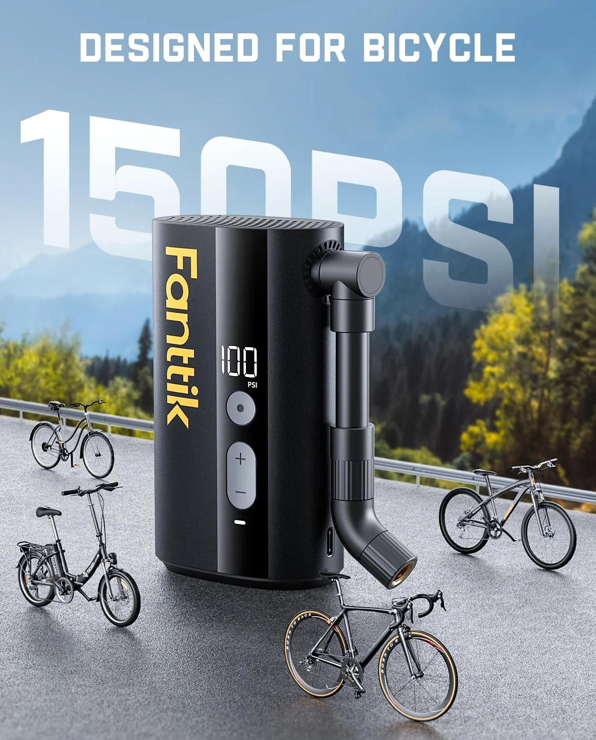 Bomba para Bicicletas Fanttik X9 Ace Mini y Adaptador para Manguera de Aire