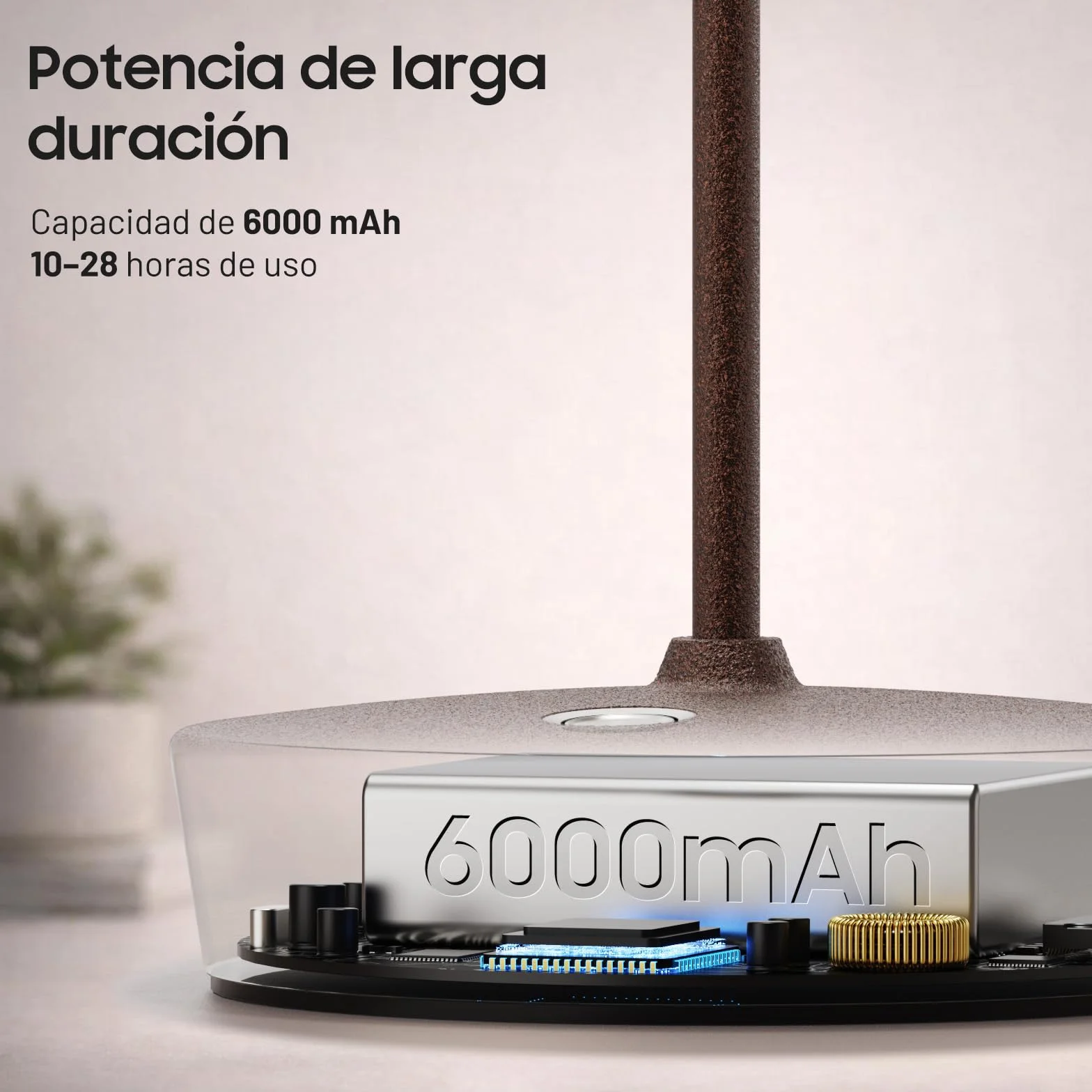 Lámpara de Mesa LED Recargable 6000mAh IP54 3 Modos de Luz Brillo Regulable Táctil