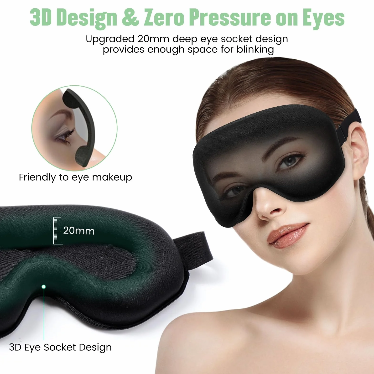 Antifaz para Dormir 3D Correa Ajustable Anti-Luz Sleep Mask para Mujer y Hombre Viajar