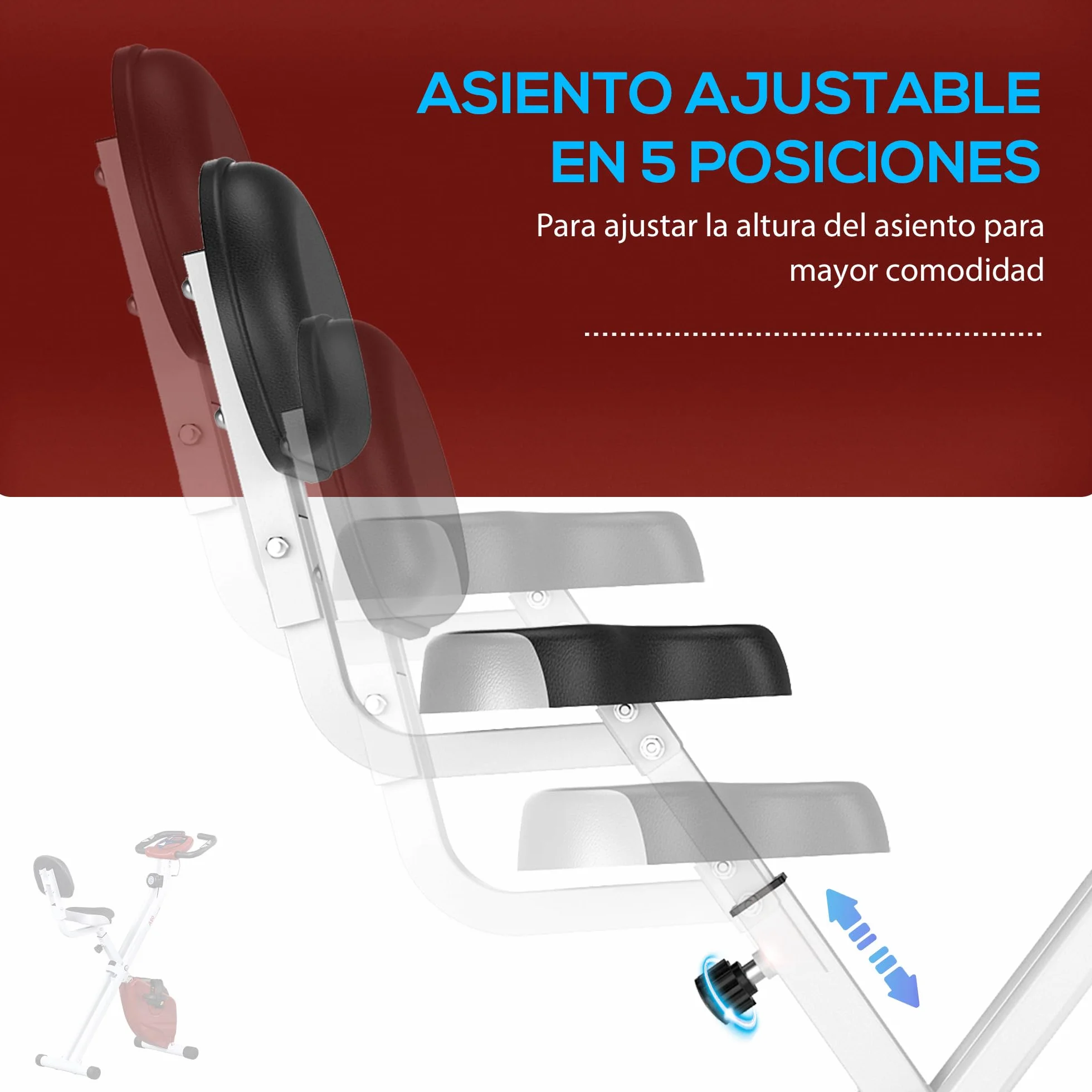 HOMCOM Bicicleta Estática Plegable con Respaldo, Bici Estática con 8 Niveles de Resistencia Magnética, Volante, Pantalla LCD, Pulsómetro, Sillín Ajustable, Carga 110 kg para Hogar Ahorra Espacio