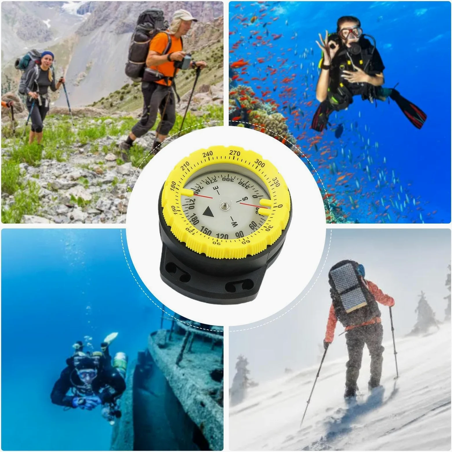 Brújula de buceo, brújula de buceo, brújula de buceo impermeable con cuerda, brújula luminosa con ventana lateral, brújula marina, accesorios de buceo