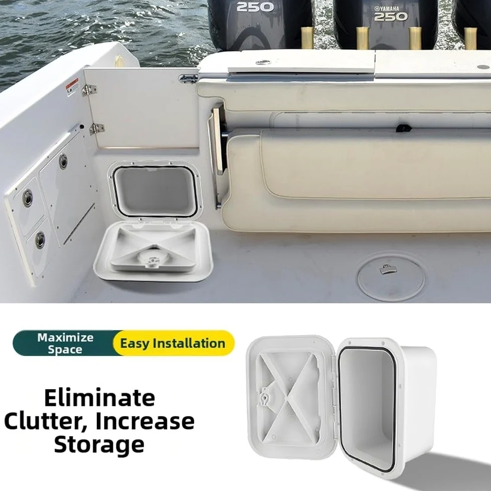 Caja de almacenamiento marina con tapa de rotación de 270 grados, escotilla de cubierta ABS para yate y barco, organizador de cebo y aparejos personalizable, blanco o negro