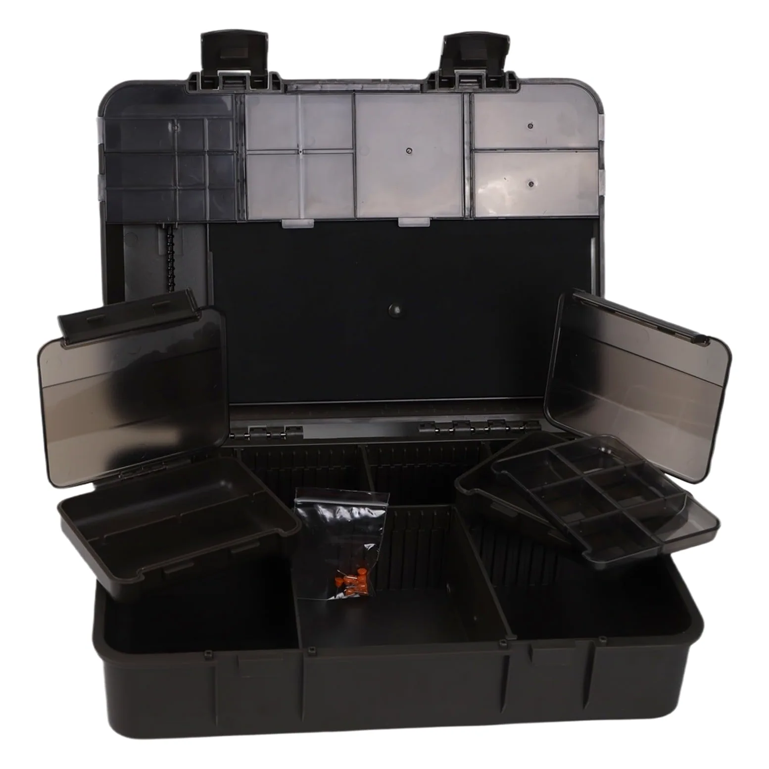 Sistema de caja de almacenamiento de pesca de carpa, kit de caja de aparejos 2+1 con para escala premarcada, múltiples compartimentos y deflectores para accesorios de aparejo