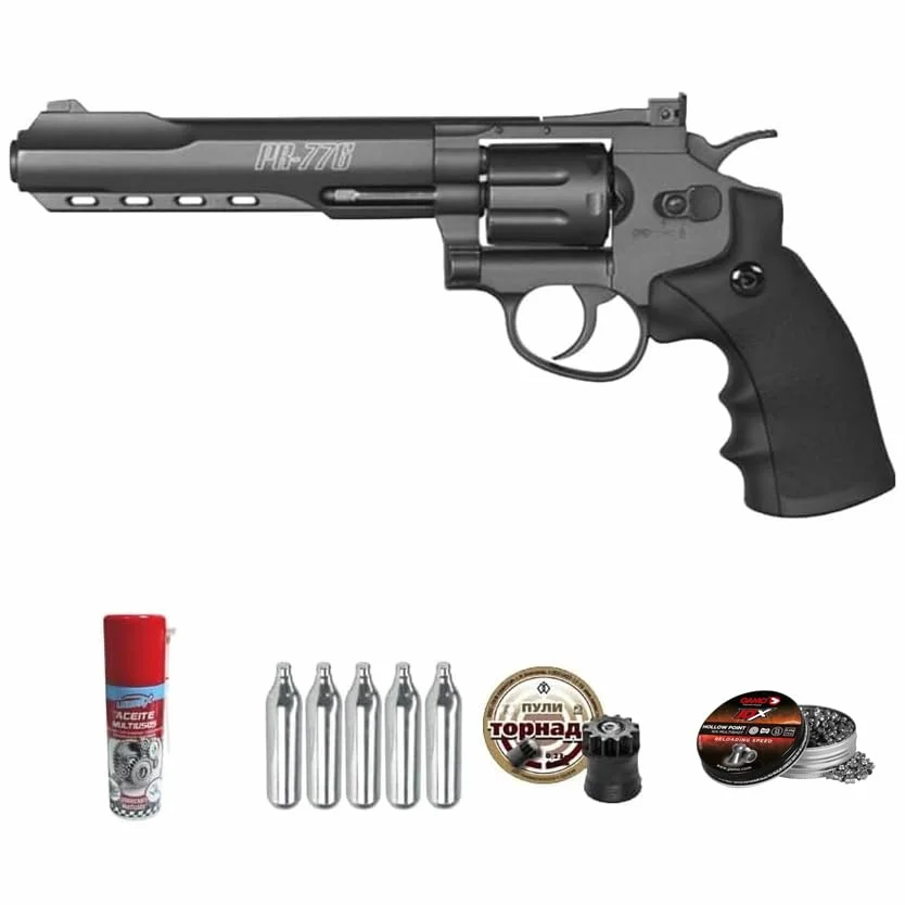 Revólver de balines PR-776 CO2 | Arma de perdigones Calibre 4,5mm semiautomática de Aire comprimido CO2