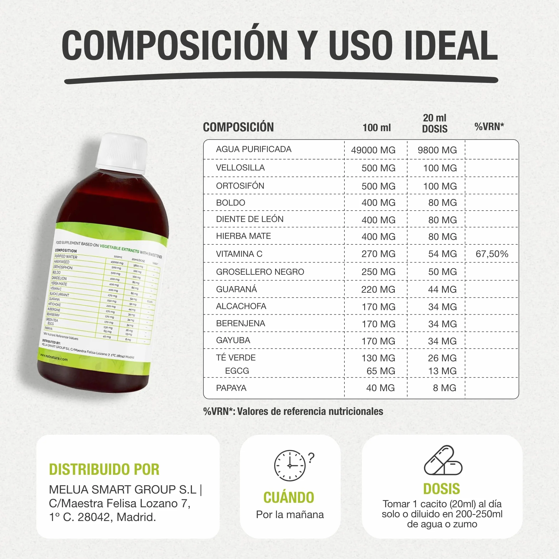 Natnatura Health & Beauty Detox Jarabe 500 ml Complemento alimenticio líquido Sabor frutos rojos Vegano sin gluten