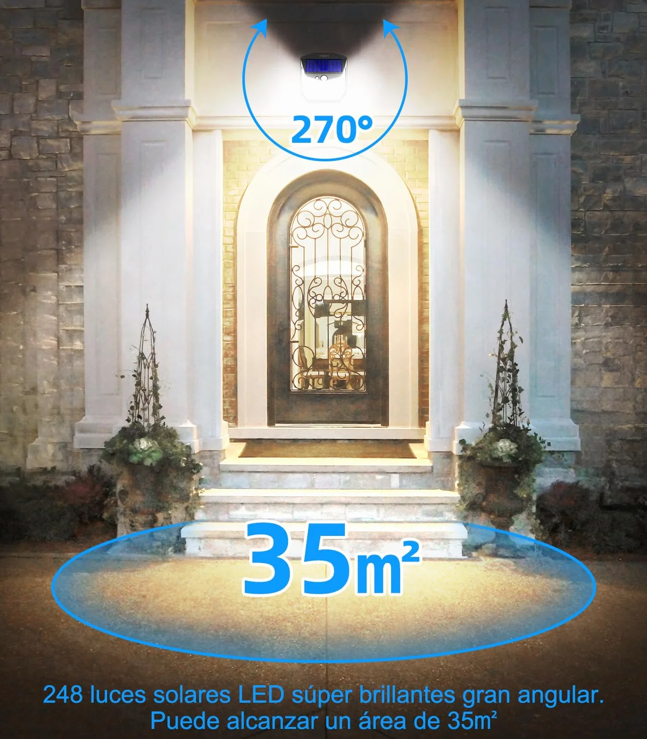 Luz Solar LED Exterior Jardin 248 LED Sensor de Movimiento 270° IP65 Impermeable 4 Paquete