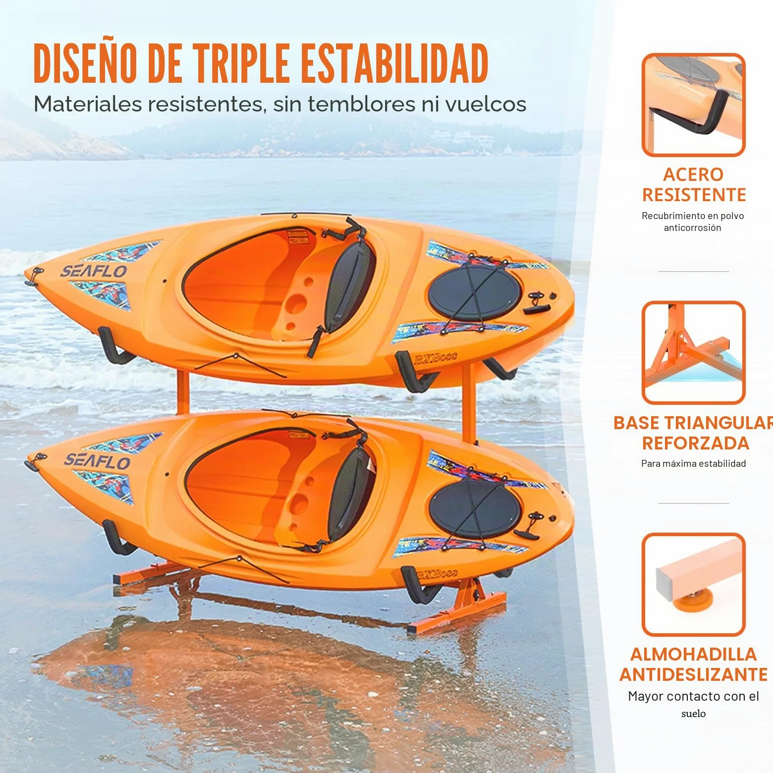 VEVOR Soporte para Kayak Independiente, 4 Piezas de Capacidad, Porta Kayak, Remo para Canoa, Soporte para Tabla de Remo de Acero Resistente con Brazos Acolchados, Ancho Ajustable, Carga 100 kg