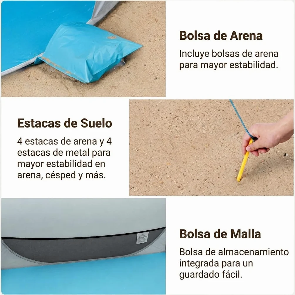 Wolfwise Carpa de Playa desplegable para 2-3 Personas, Refugio de Playa con protección UV 50+, Montaje en Segundos, Repelente al Agua y ventilada, 150 x 120 x 110 cm (59 x 47 x 43 in), Azul