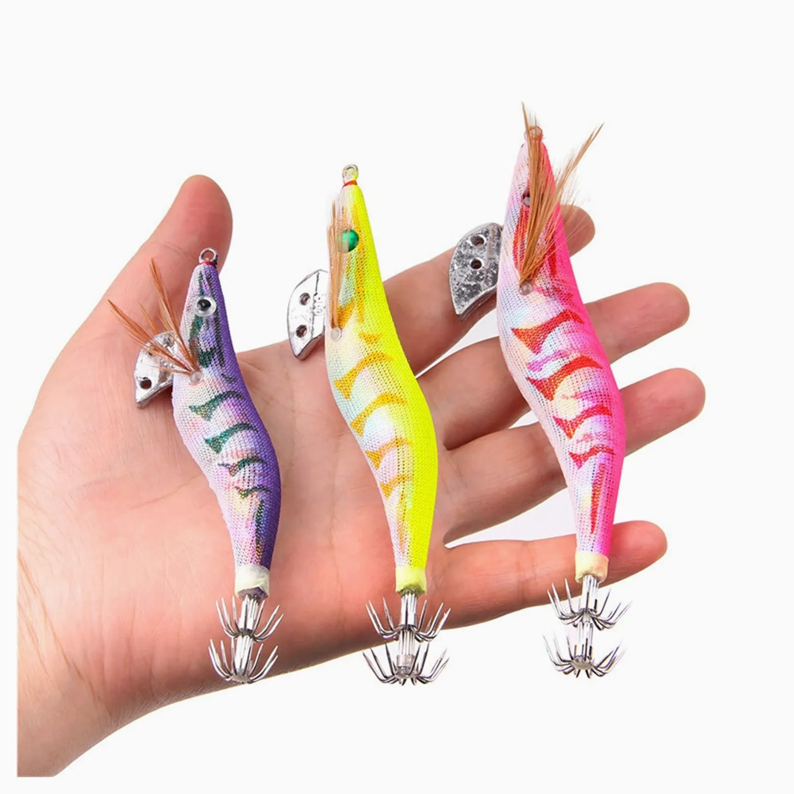 Señuelos de Pesca Señuelos de pesca Cebo de calamar Camarón de madera Jig gancho Pesca Pulpo de pulpo señuelos Jigging LUTE LURE LUTING LUMING CON BOLSA 10pcs Cebos Artificiales ( Color : 12g 10pcs )