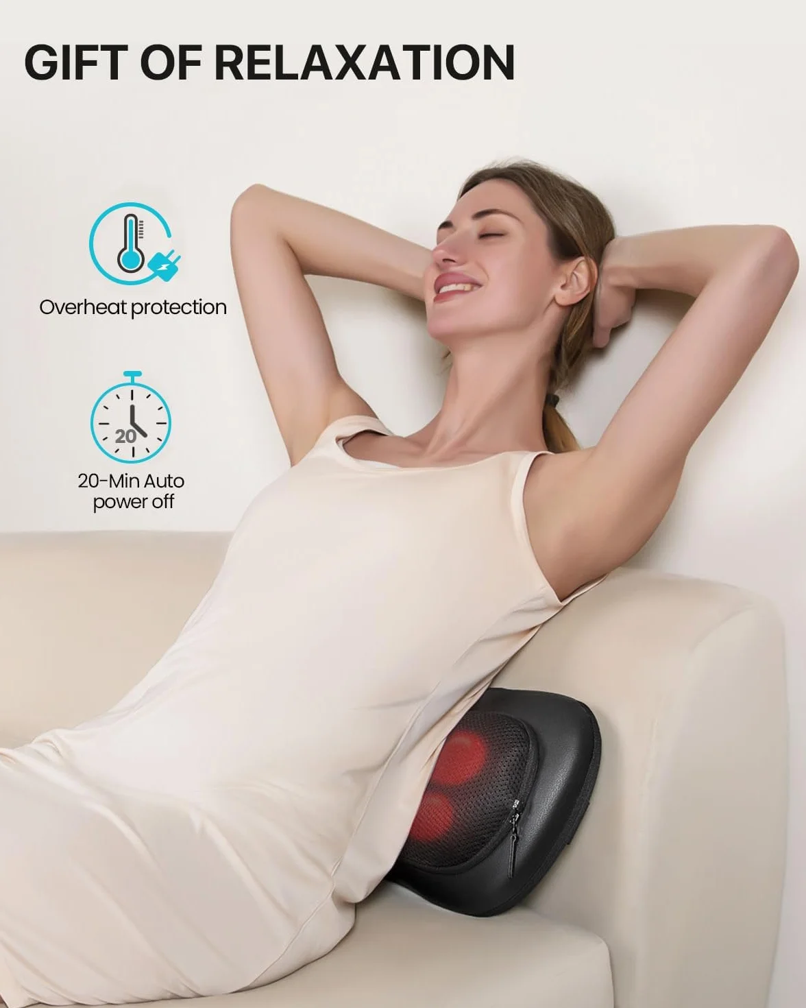 ALLJOY Cojín Masajeador Cervical y Espalda, Masaje Shiatsu con Calor, 3 Niveles, 4 Nodos Rotación 3D