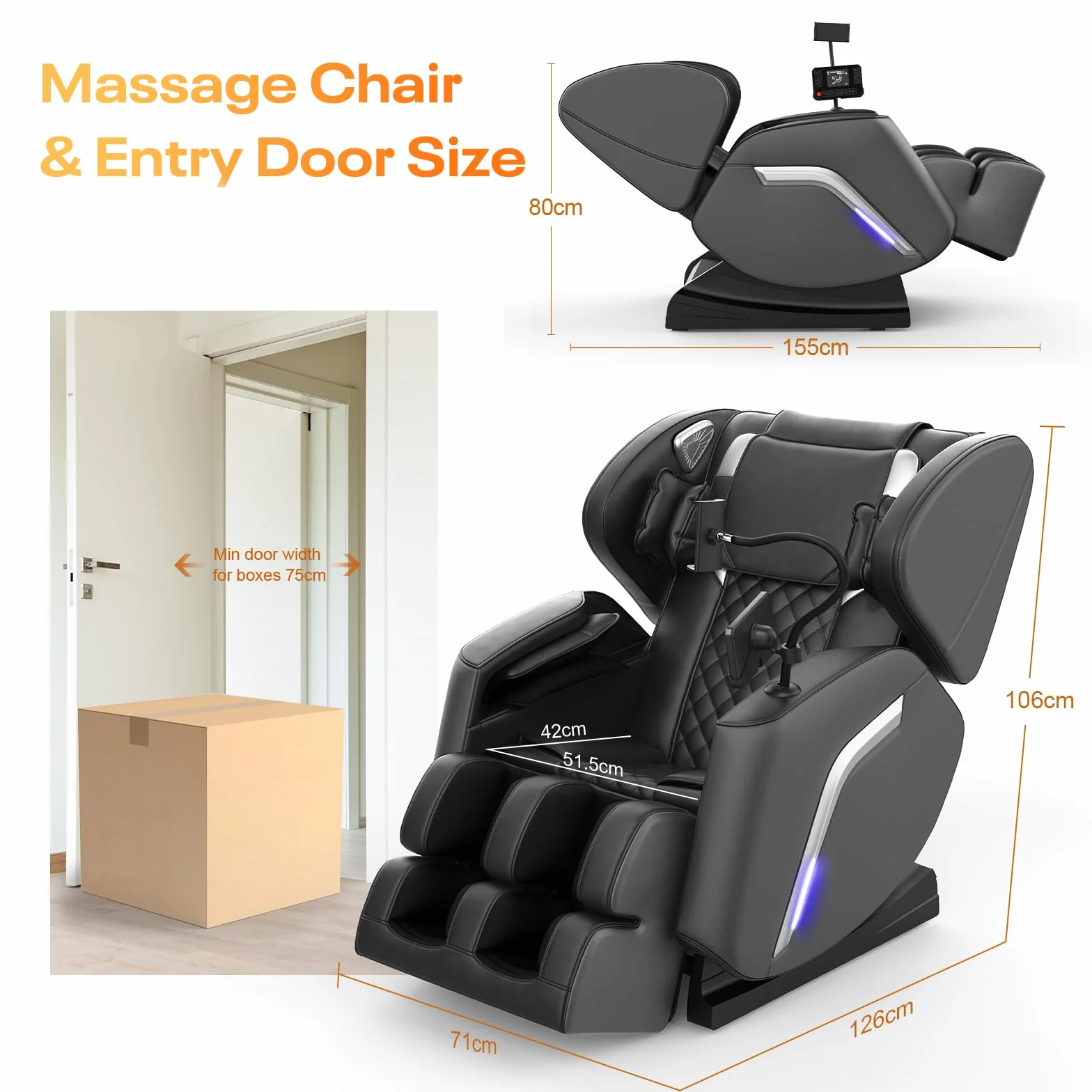 Sillón de Masaje con 14 Rodillos, 9 Airbags, Calefacción Espalda Piernas, Bluetooth, Control Smartphone
