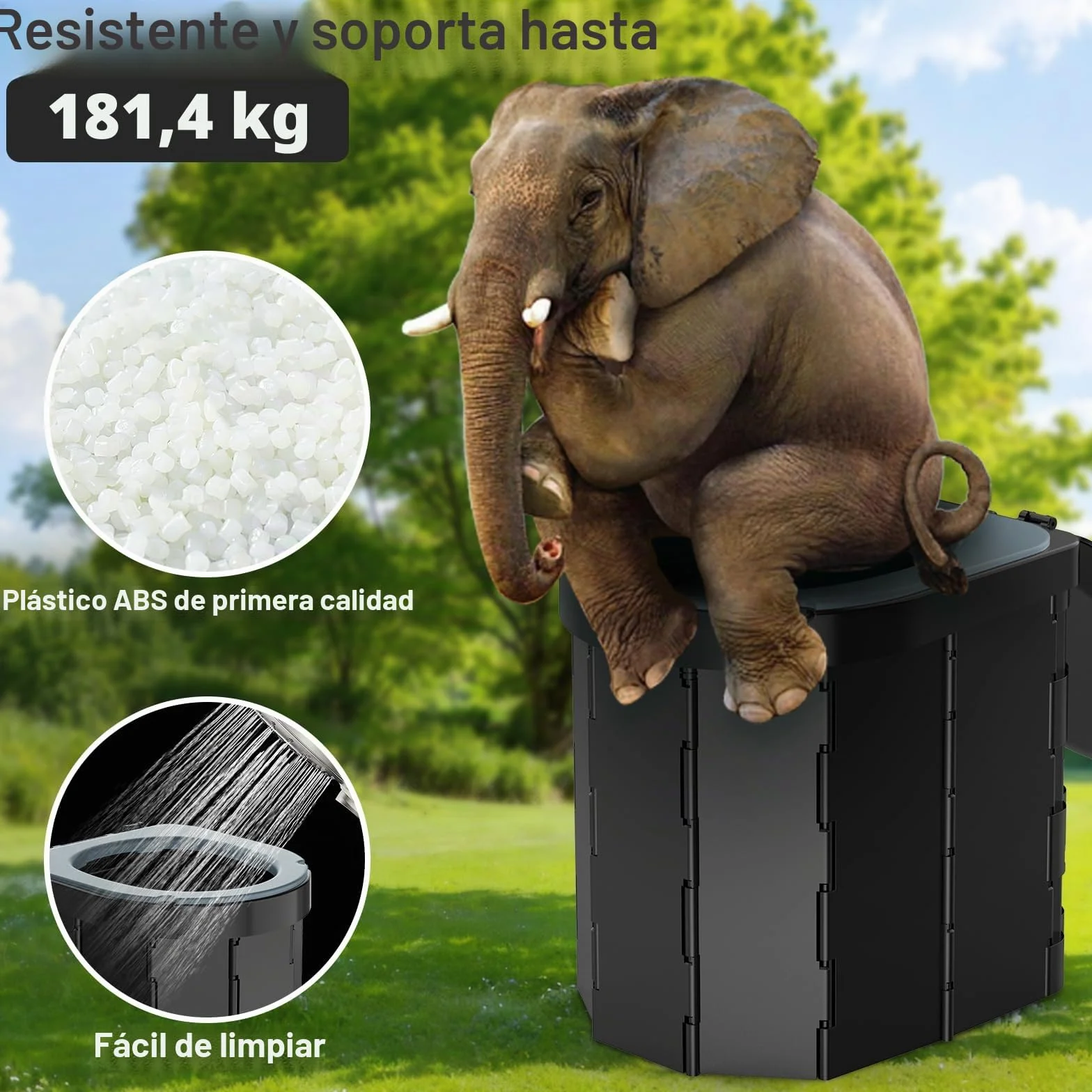 WADEO Inodoro portátil de camping y para coche con cómodo asiento de EVA, inodoro plegable para adultos, cubo higiénico con tapa integrada, portarrollos, soporte para el móvil y 20 bolsas