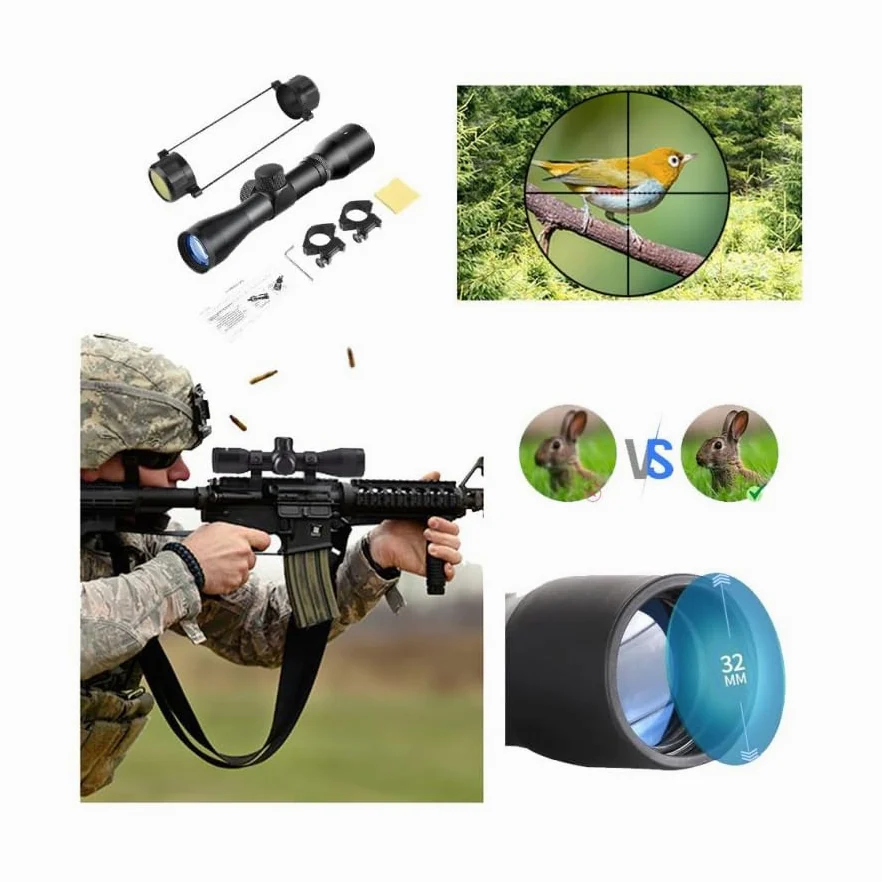 Visor telescópico 4X32 TRIMAX | Mira Deportiva para escopetas, Rifles, carabinas y Pistolas de Aire comprimido (balines). (11mm)