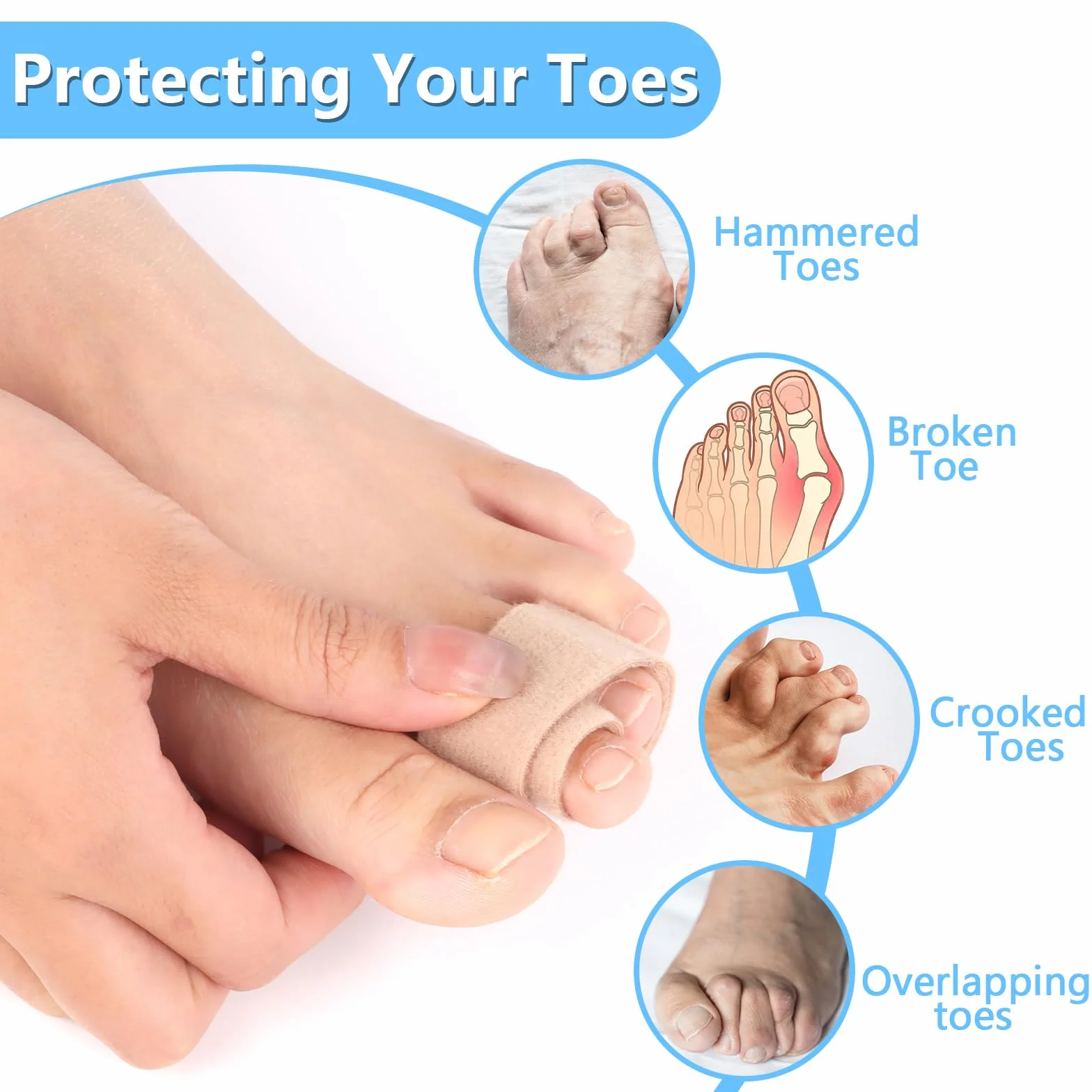 12 Piezas Corrector Dedo Martillo, Separador Dedos, Protectores Dedos Pie, Ferula de Dedo Pie Vendajes Acolchados