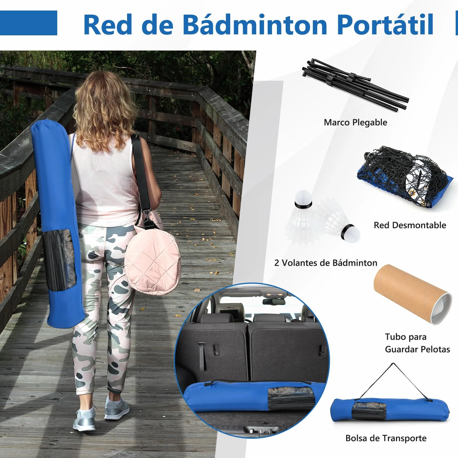 GOPLUS Red de bádminton con soporte, altura regulable 89-155 cm, bolsa de transporte y 2 volantes