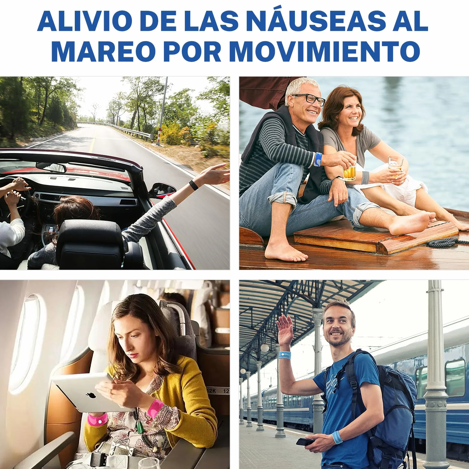 Pulseras Antimareos Hionfurt para Niños y Adultos, Bandas de Acupresión para Mareo en Coche, Mar y Avión - 2 Pares Gris
