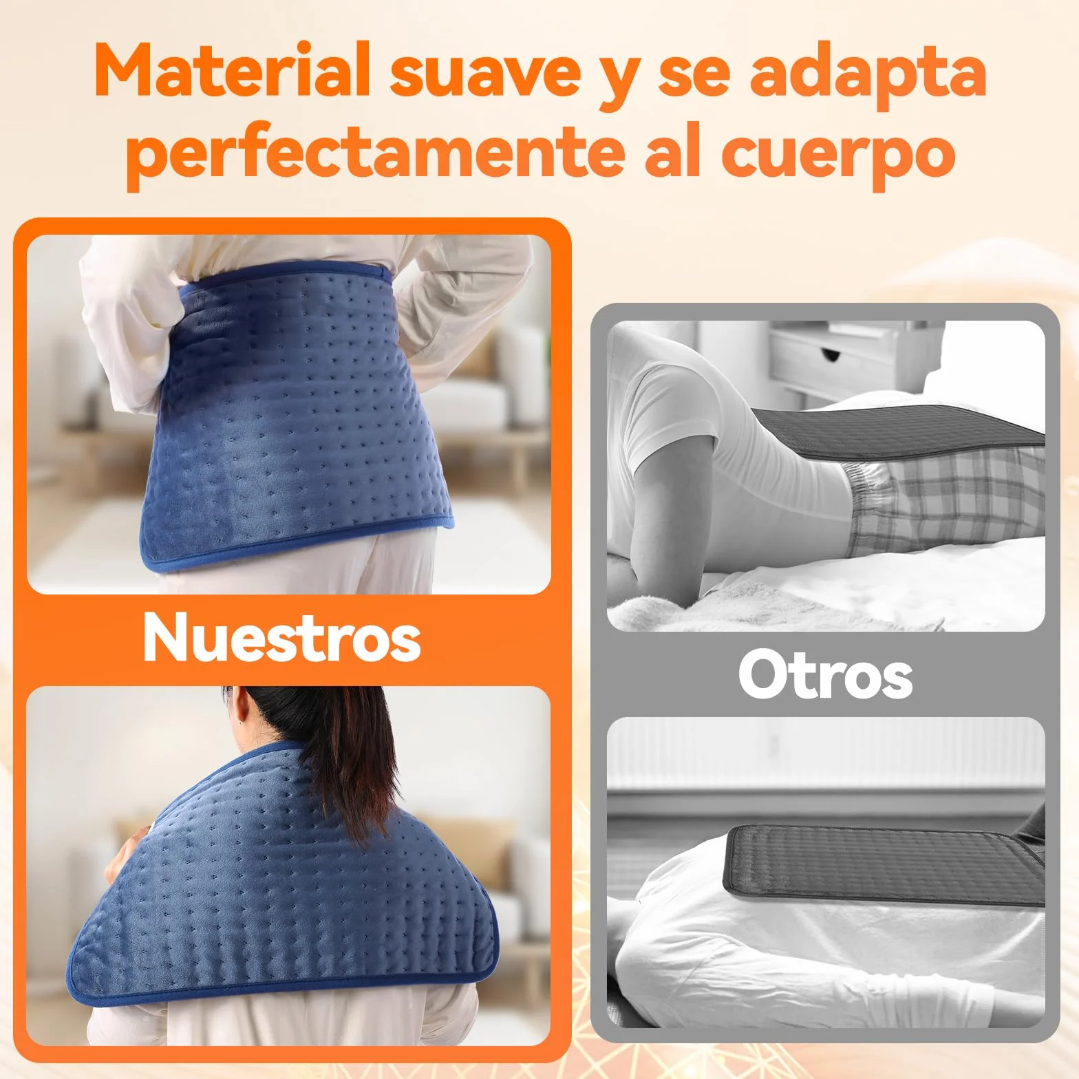 Manta Electrica Lumbar, 30x60cm Esterilla Electrica mit 4-Stunden-Timer und 6 Heizstufen, Almohadilla Electrica Lumbar con Mando a Distancia Digital, Apagado Automático, Lavable a Máquina Azul