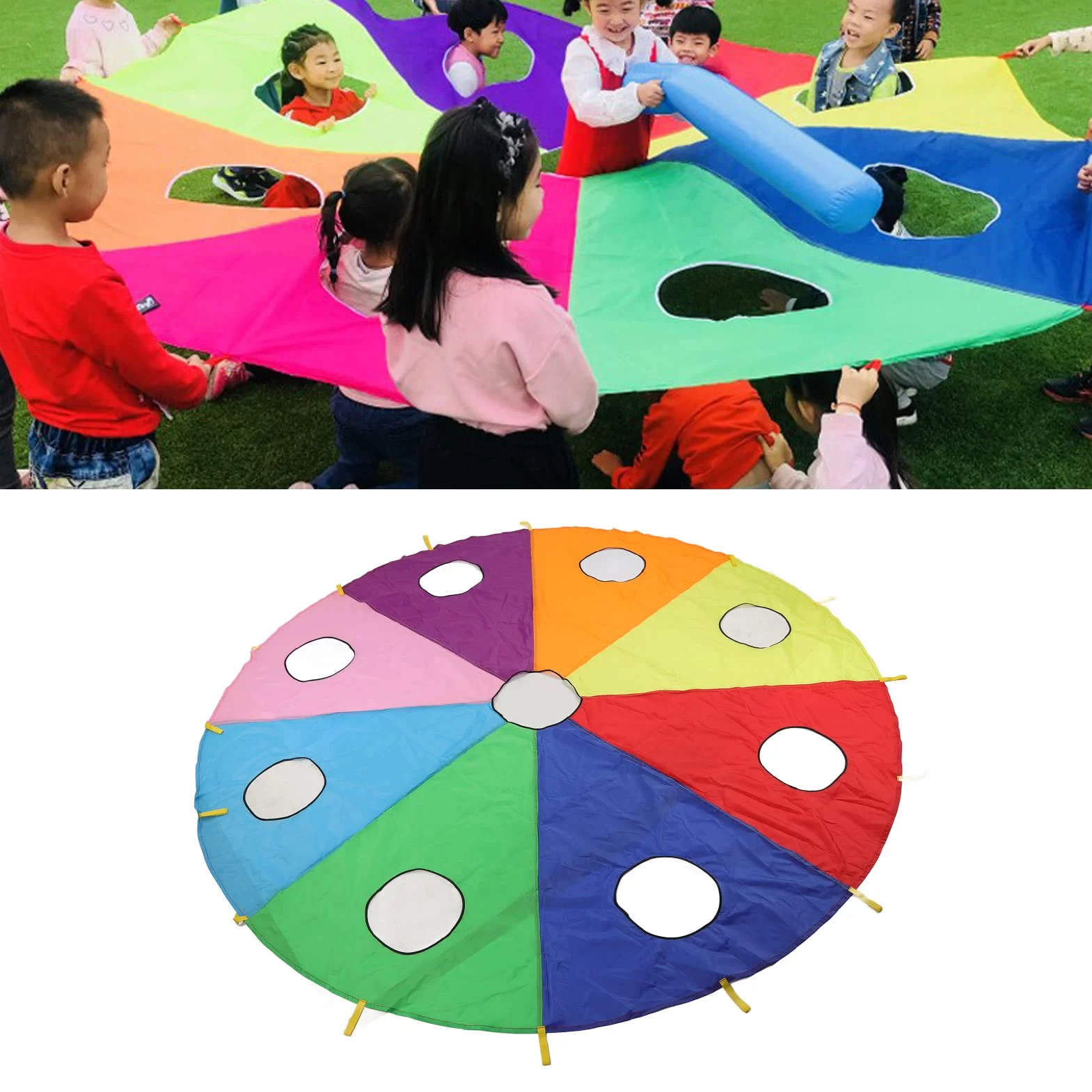 Cuifati Juego de Paracaídas con Paraguas, Inflable de 9 Agujeros, Accesorios al Aire Libre para Niños