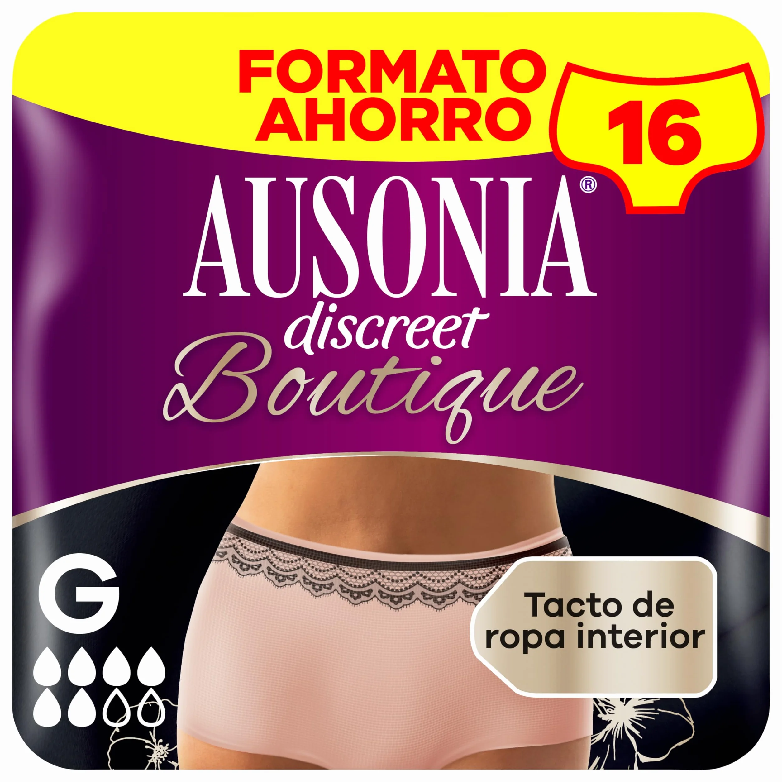 Ausonia Discreet Braguitas Boutique Plus Talla G Pack 16 Superabsorbente