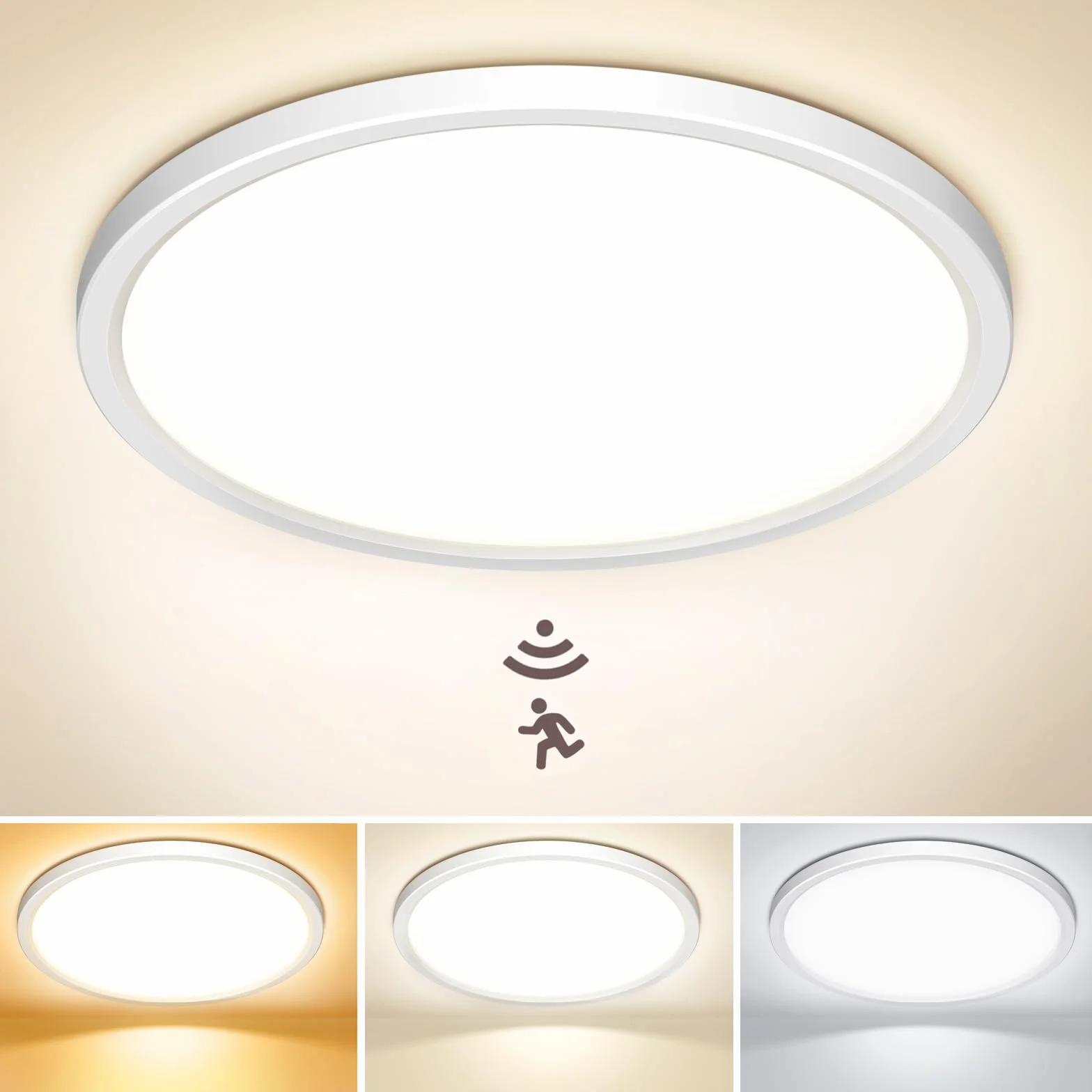 NIBSHOOM Plafón LED Techo con Sensor de Movimiento 18W IP44 3000K/4000K/6500K Impermeable Ø22cm
